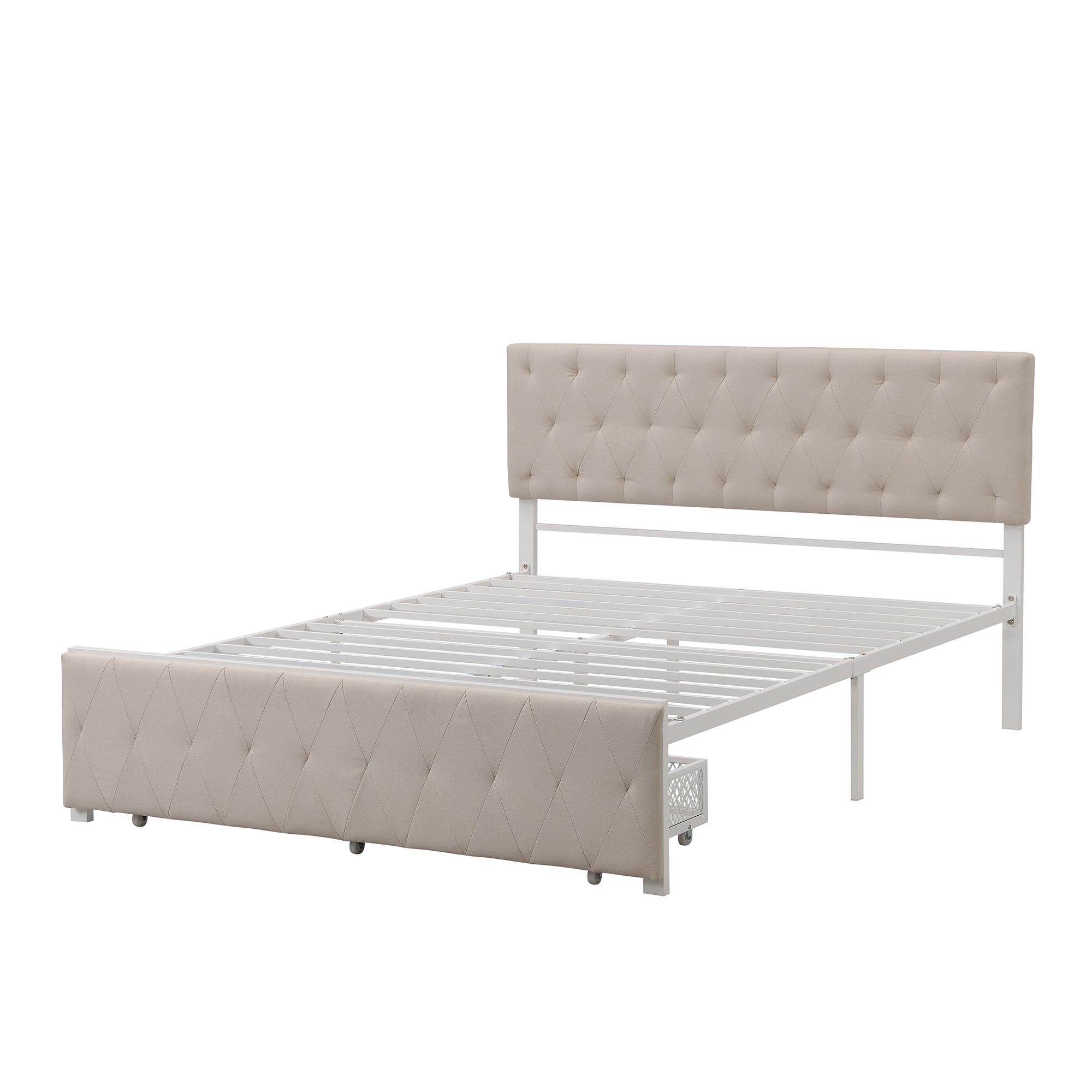 Twin/Queen/Full Metal Frame Linen Platform Bed with Drawer