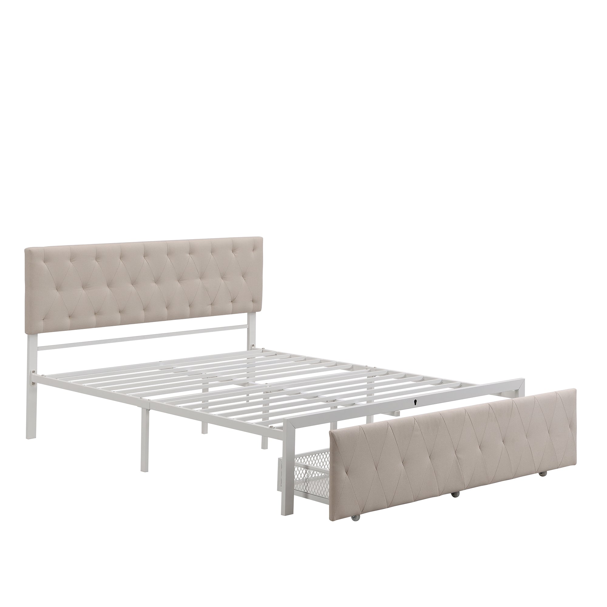 Twin/Queen/Full Metal Frame Linen Platform Bed with Drawer