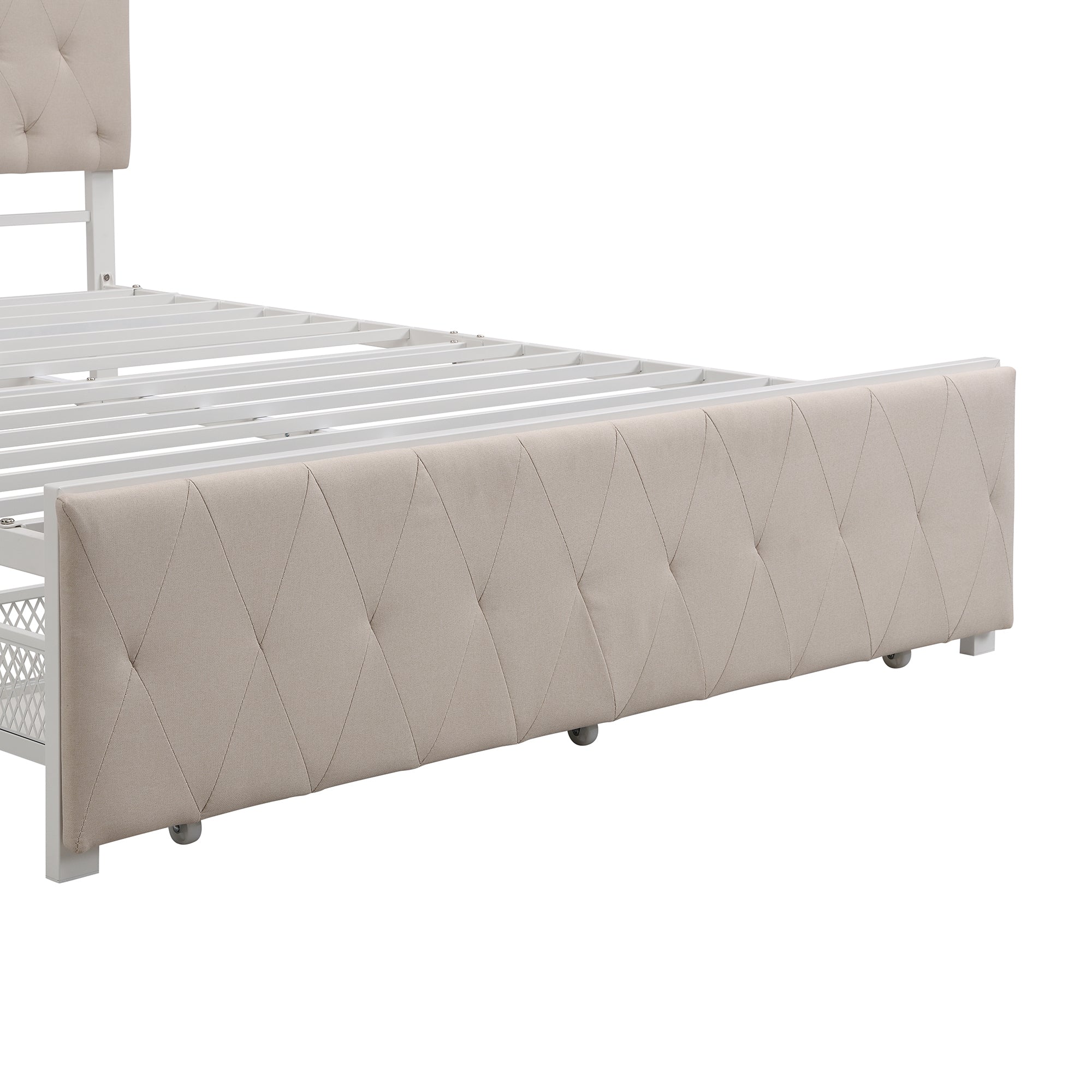 Twin/Queen/Full Metal Frame Linen Platform Bed with Drawer