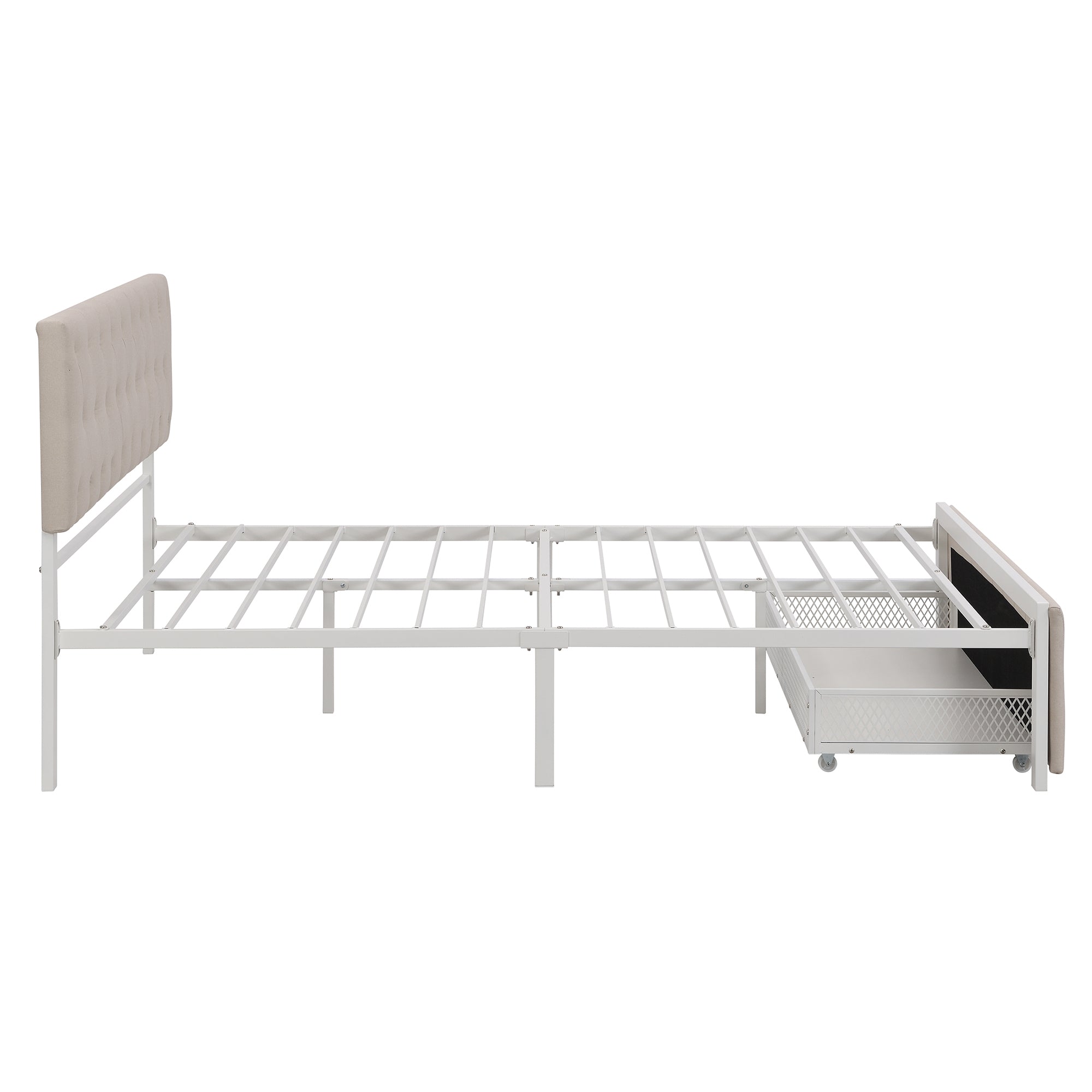 Twin/Queen/Full Metal Frame Linen Platform Bed with Drawer