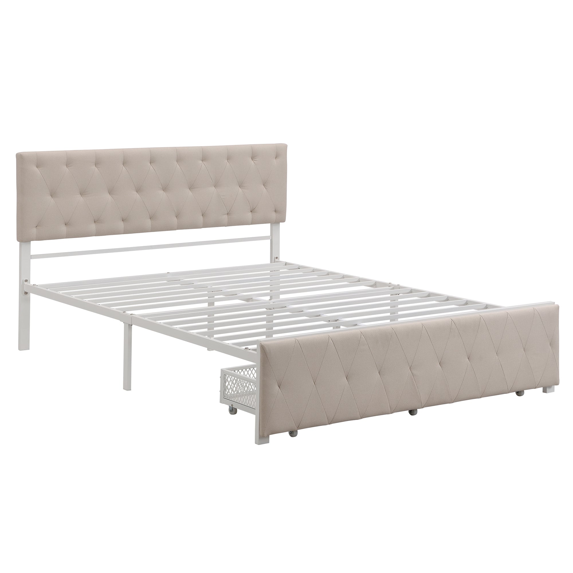 Twin/Queen/Full Metal Frame Linen Platform Bed with Drawer