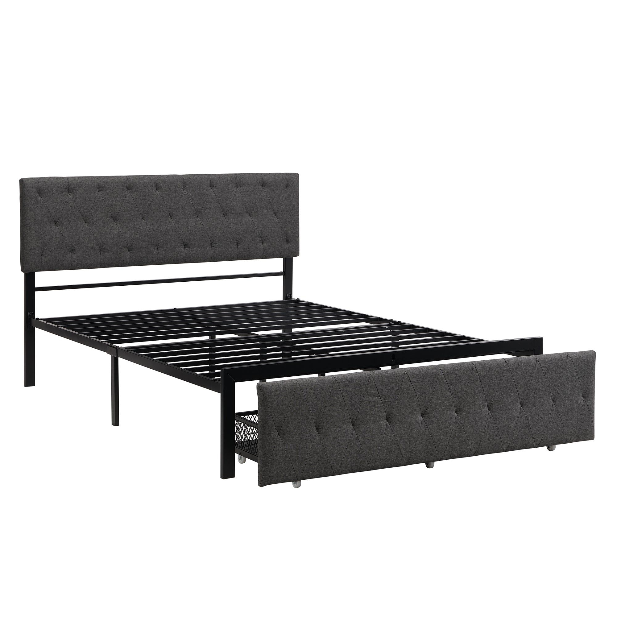 Twin/Queen/Full Metal Frame Linen Platform Bed with Drawer