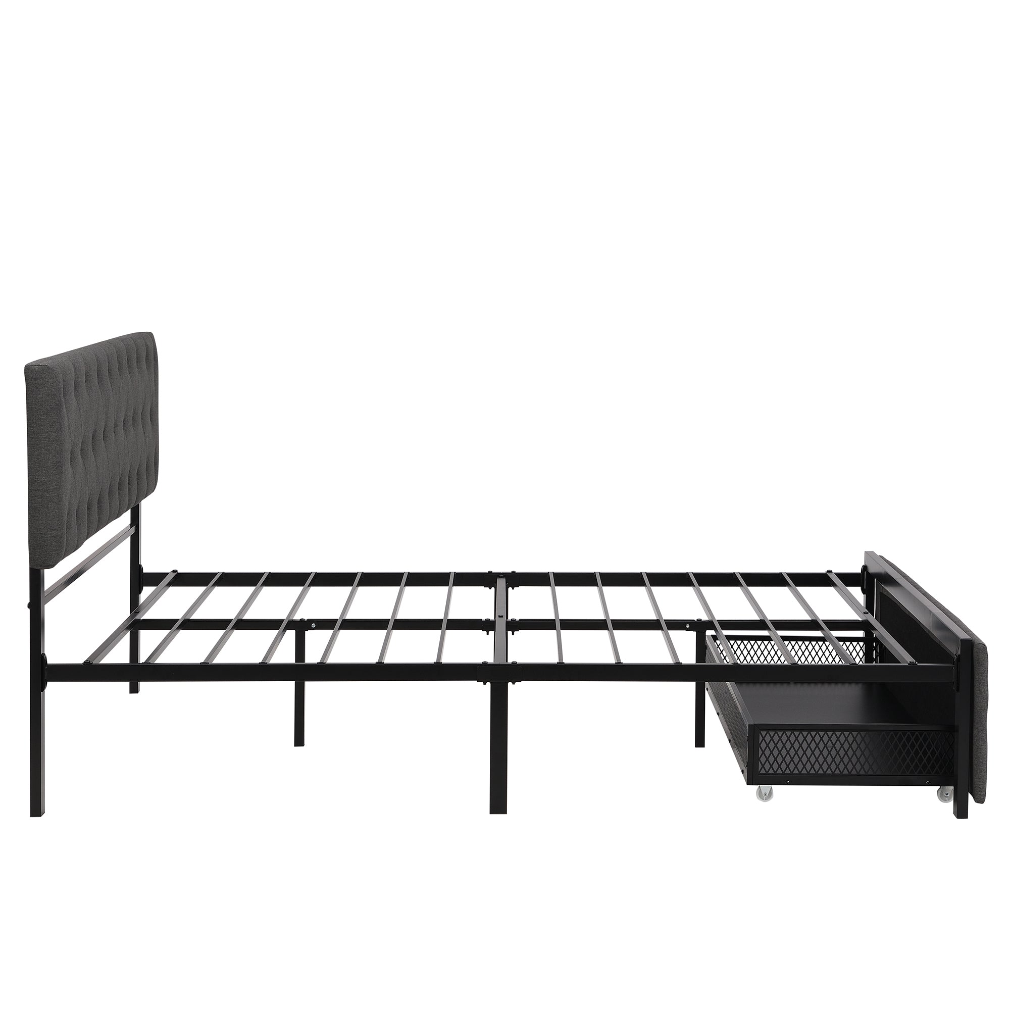 Twin/Queen/Full Metal Frame Linen Platform Bed with Drawer