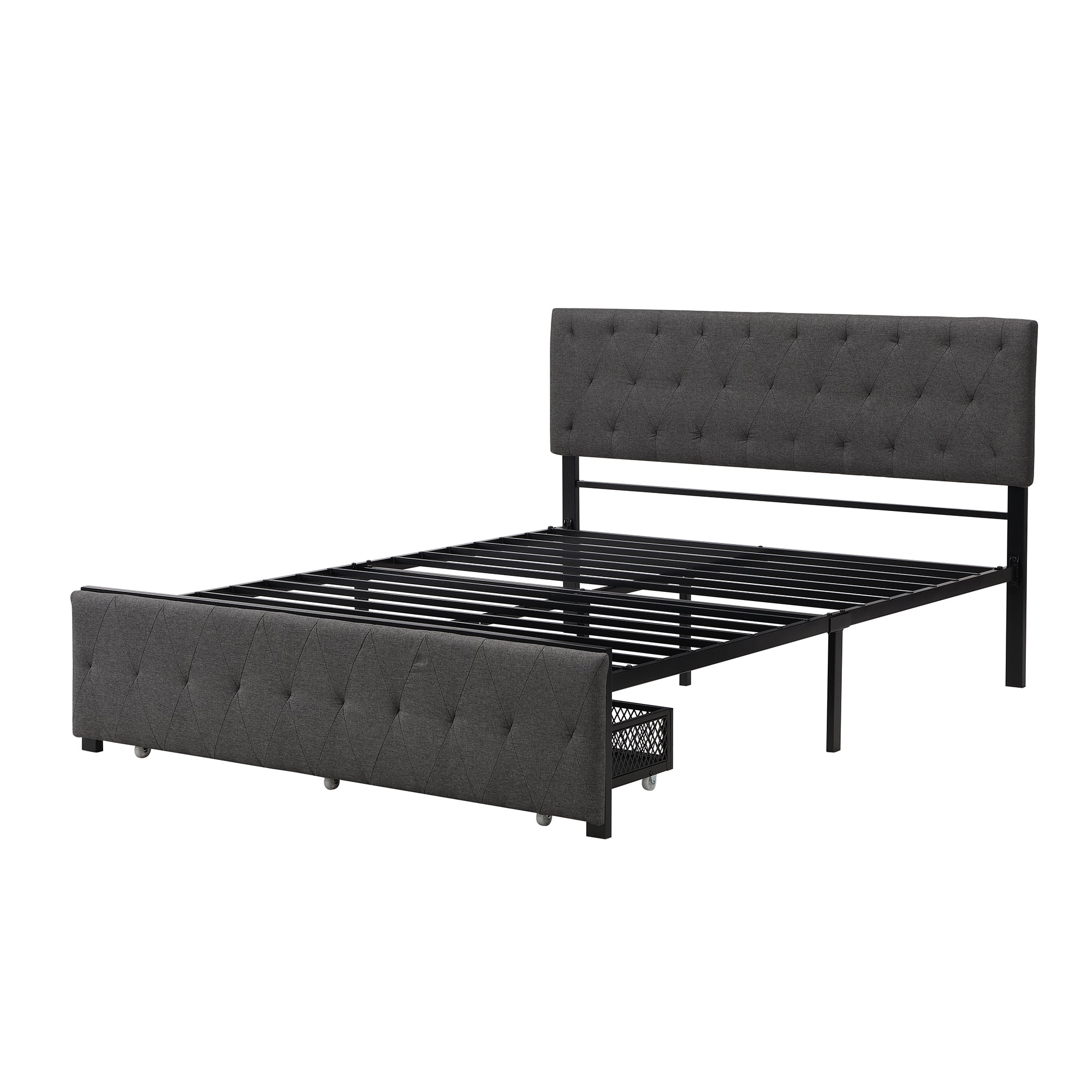 Twin/Queen/Full Metal Frame Linen Platform Bed with Drawer