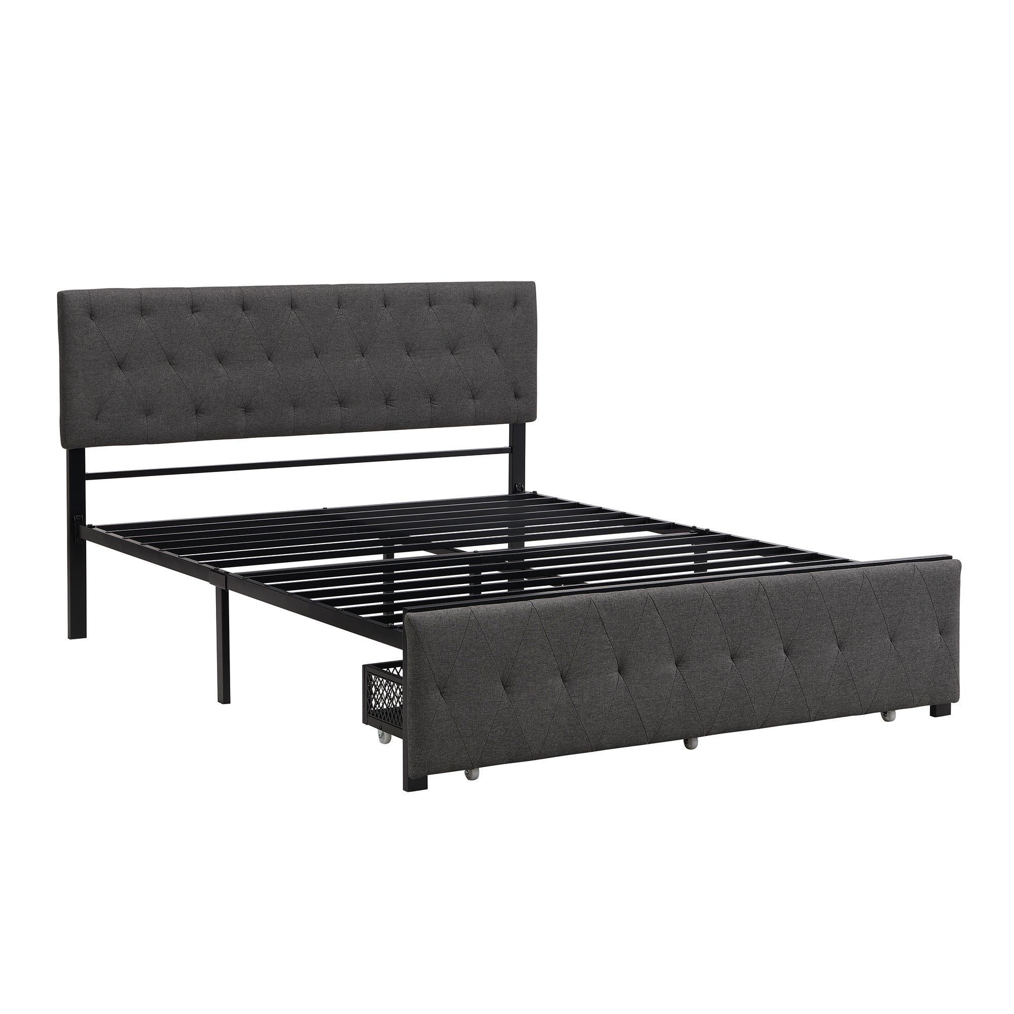 Twin/Queen/Full Metal Frame Linen Platform Bed with Drawer