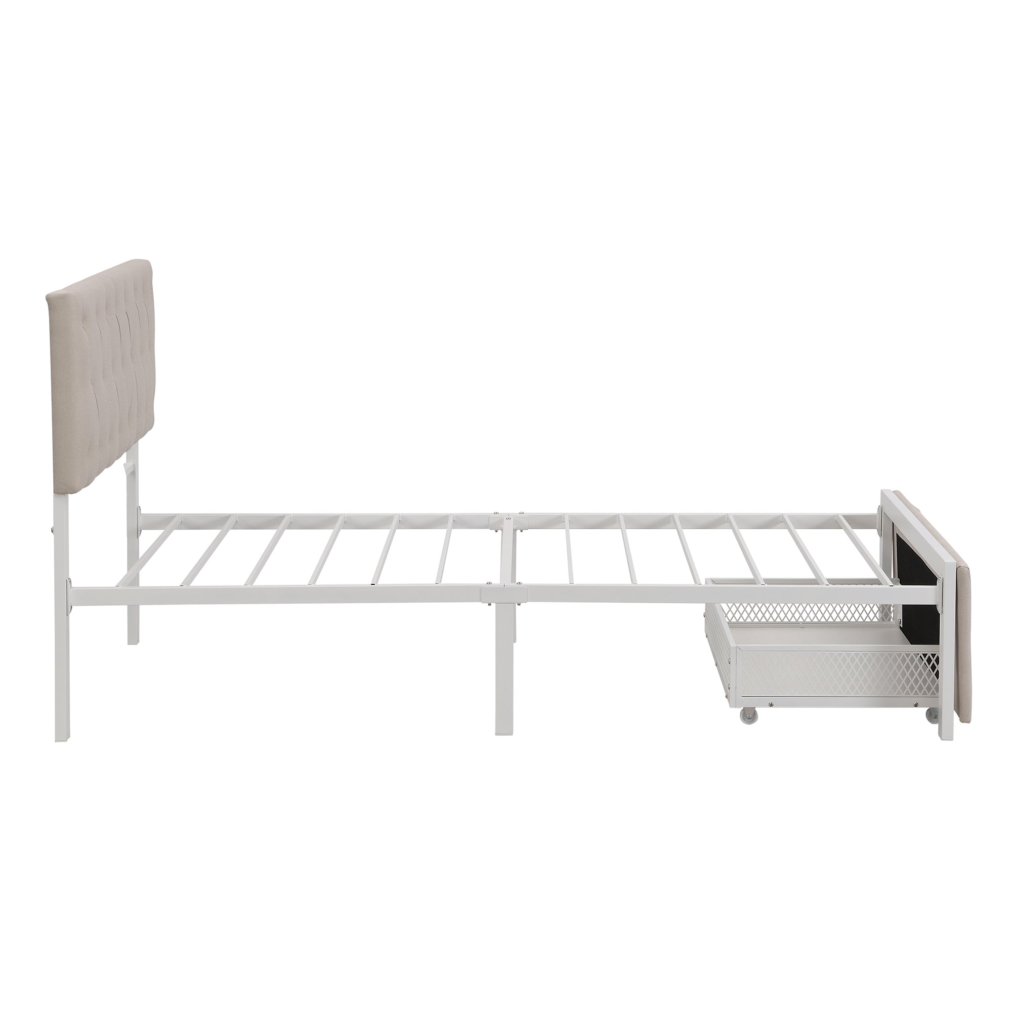 Twin/Queen/Full Metal Frame Linen Platform Bed with Drawer