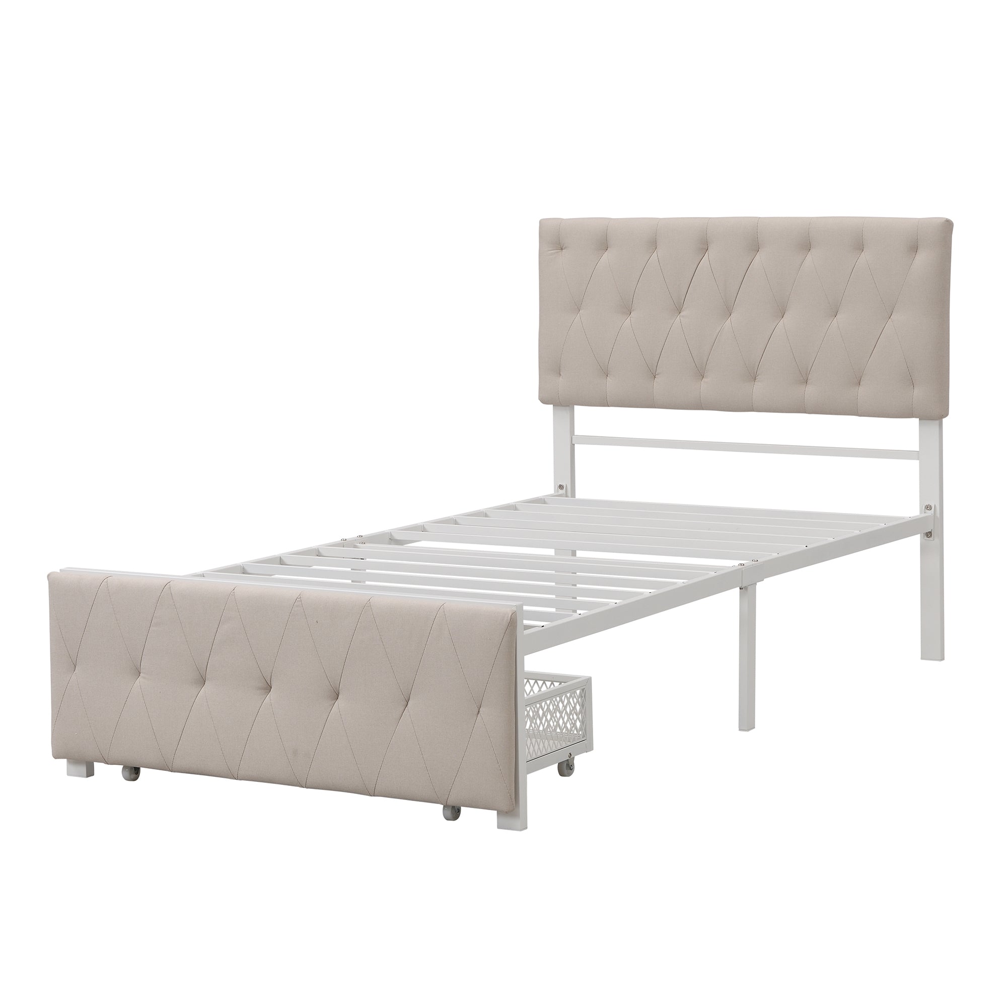 Twin/Queen/Full Metal Frame Linen Platform Bed with Drawer