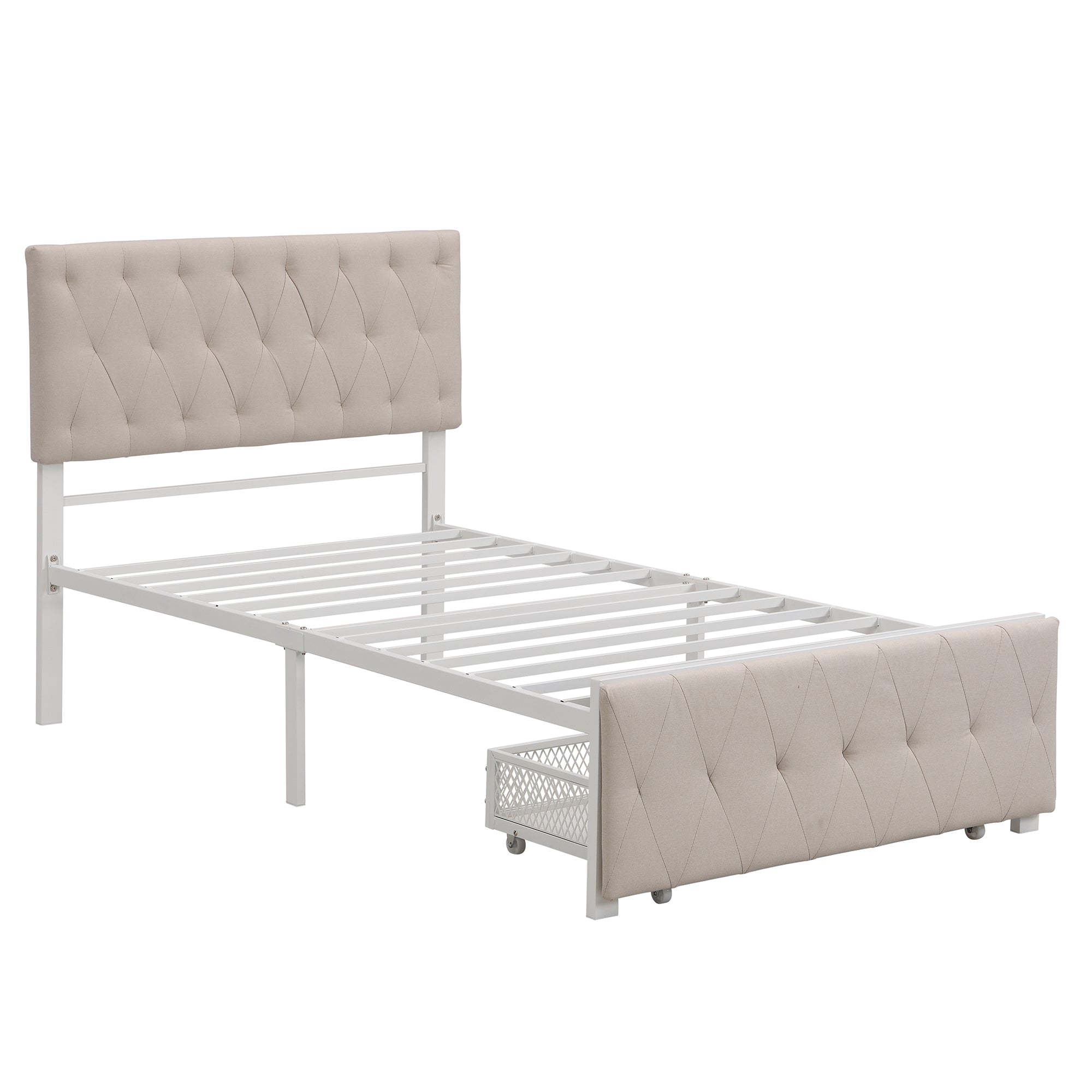 Twin/Queen/Full Metal Frame Linen Platform Bed with Drawer