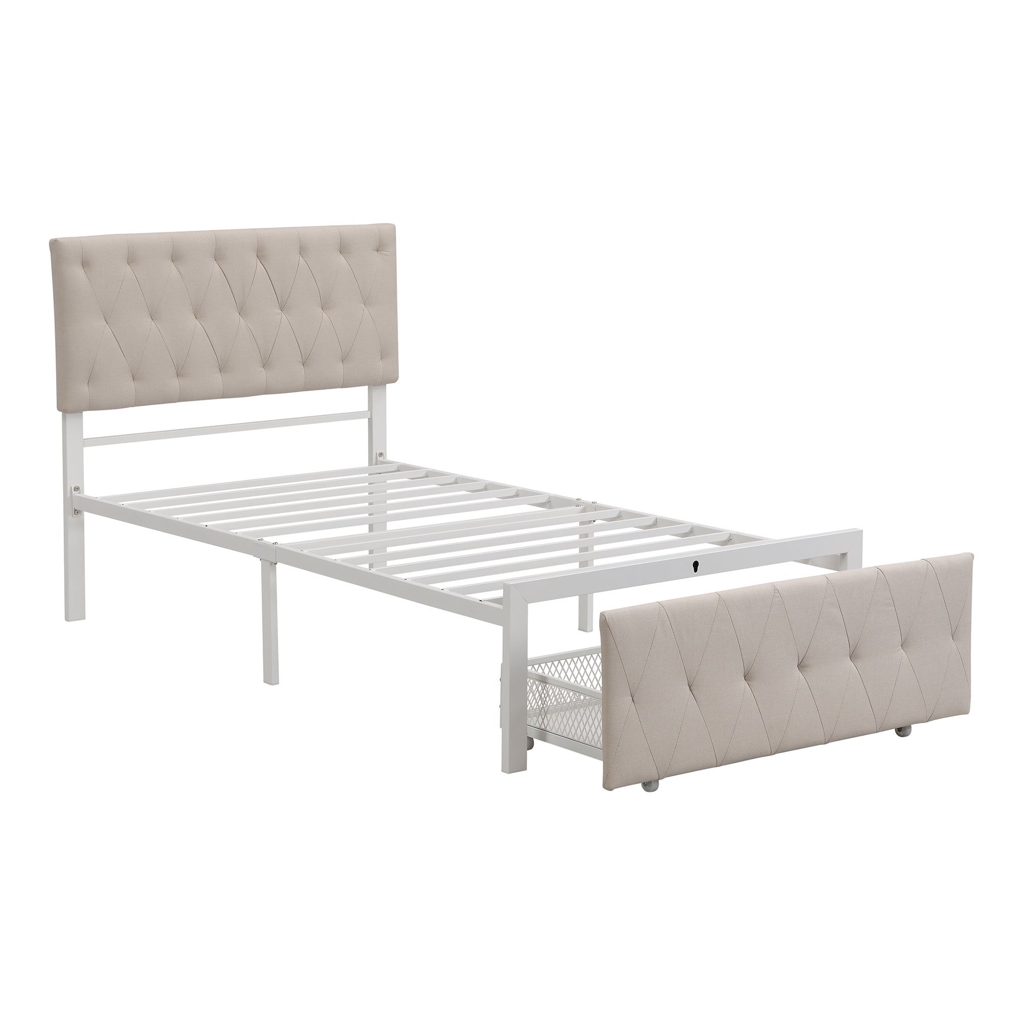 Twin/Queen/Full Metal Frame Linen Platform Bed with Drawer