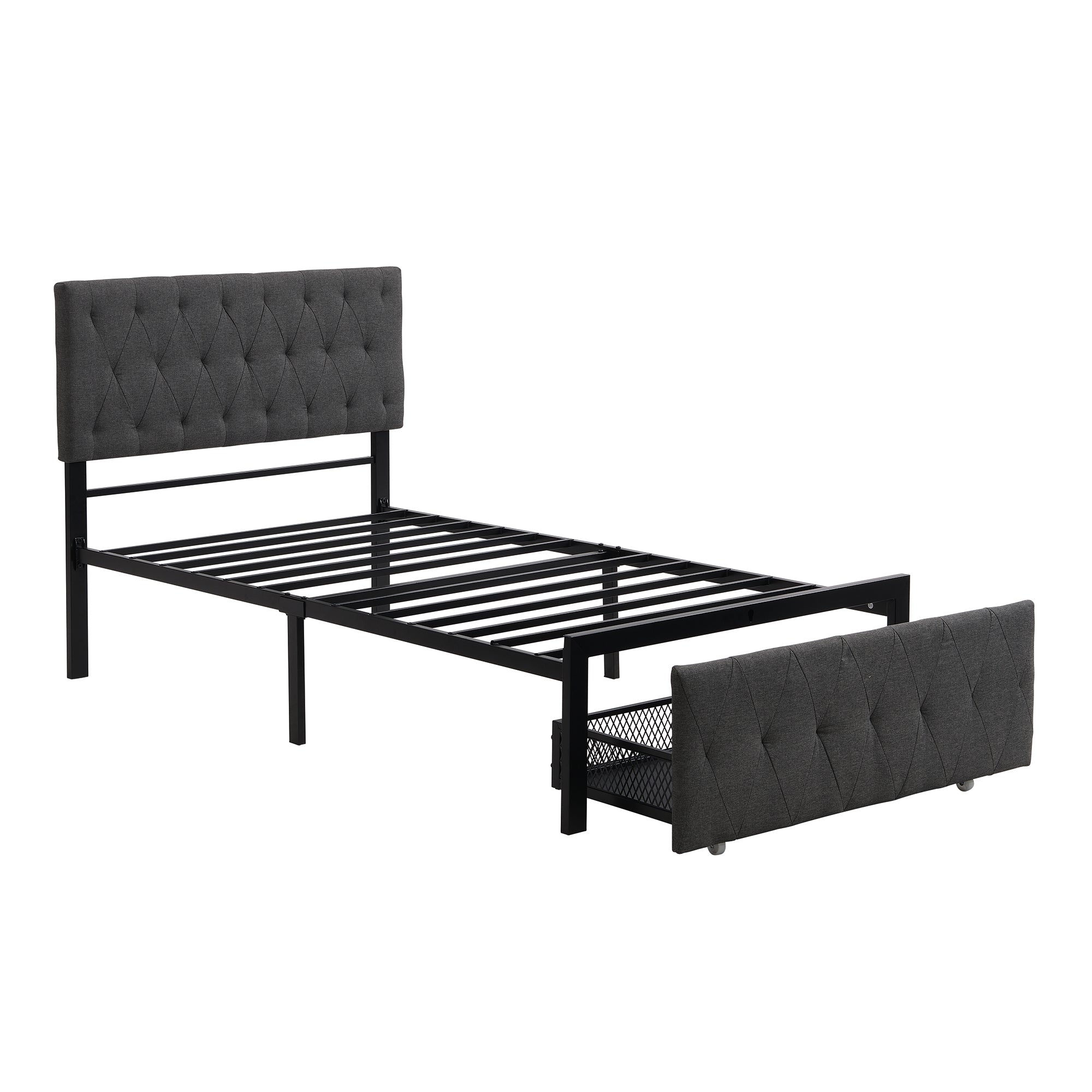 Twin/Queen/Full Metal Frame Linen Platform Bed with Drawer