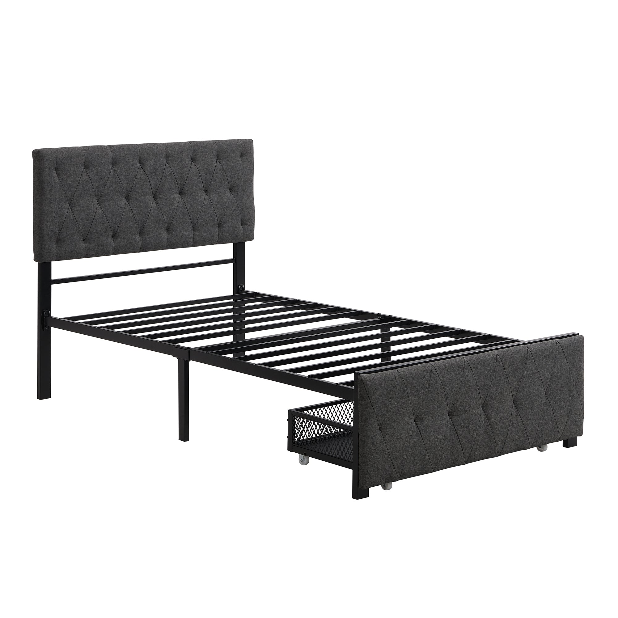 Twin/Queen/Full Metal Frame Linen Platform Bed with Drawer