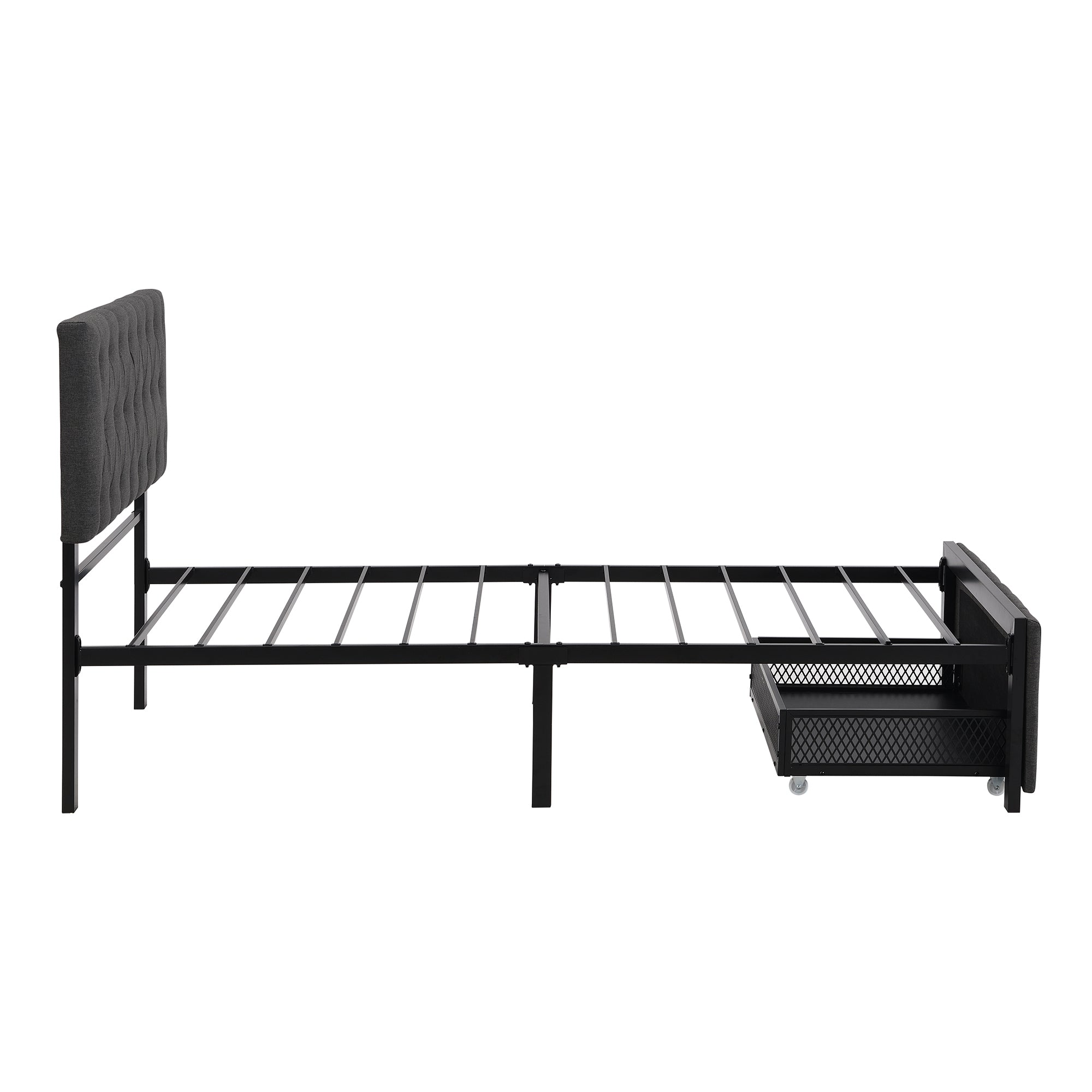 Twin/Queen/Full Metal Frame Linen Platform Bed with Drawer
