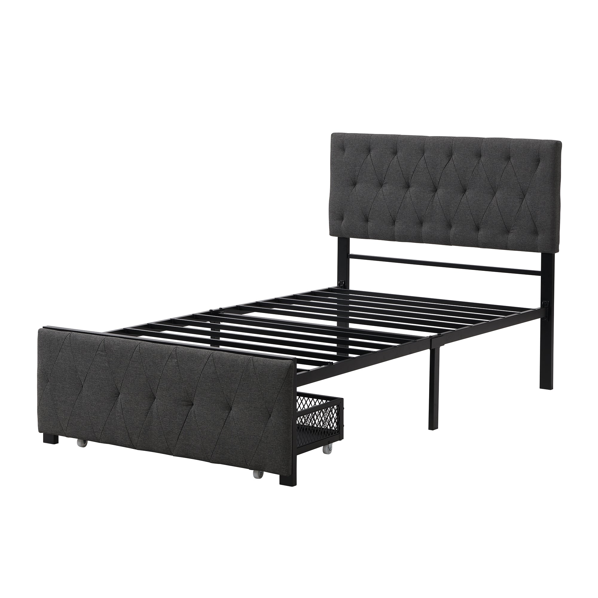 Twin/Queen/Full Metal Frame Linen Platform Bed with Drawer