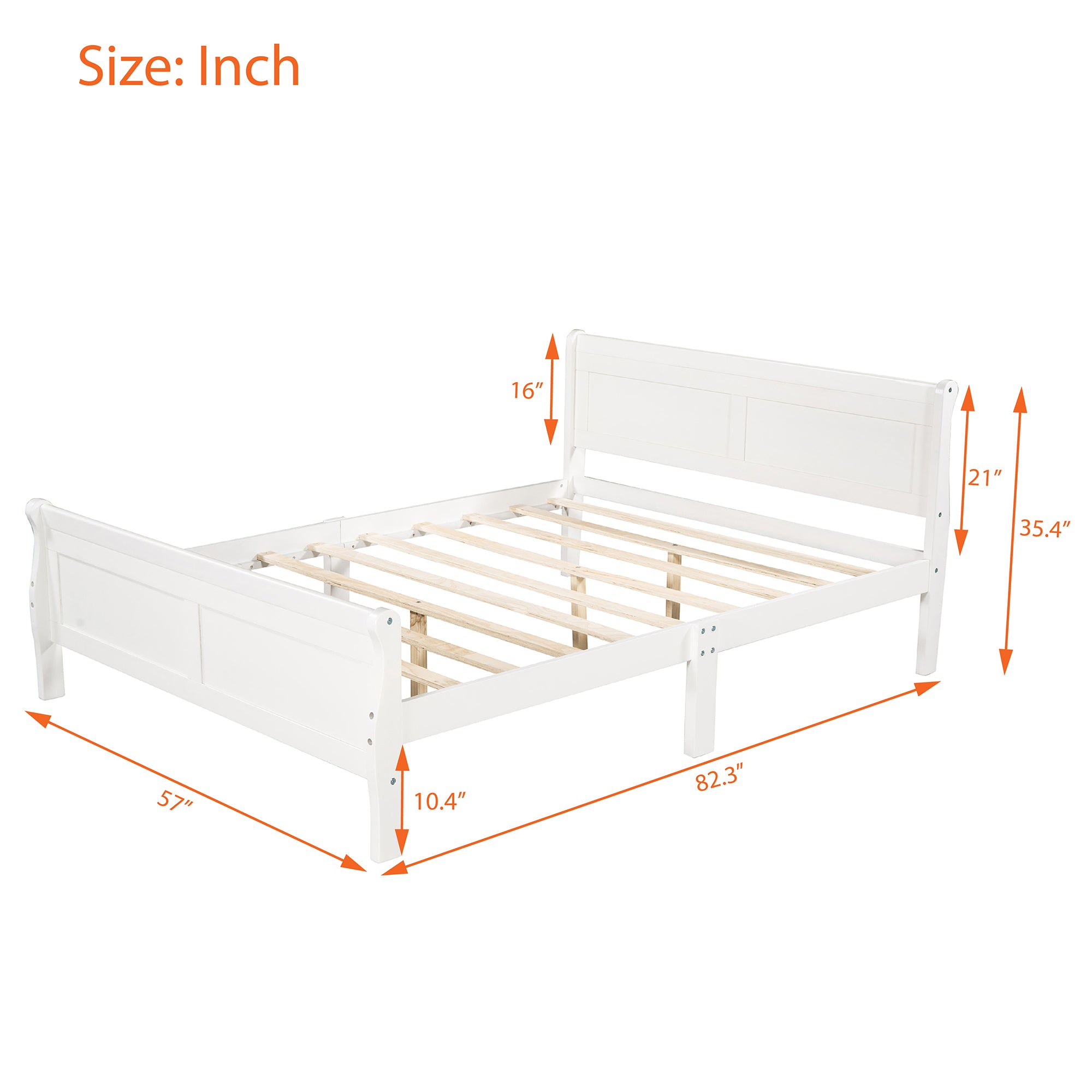 Twin/Full/Queen Wood Frame Sleigh Bed with Footboard