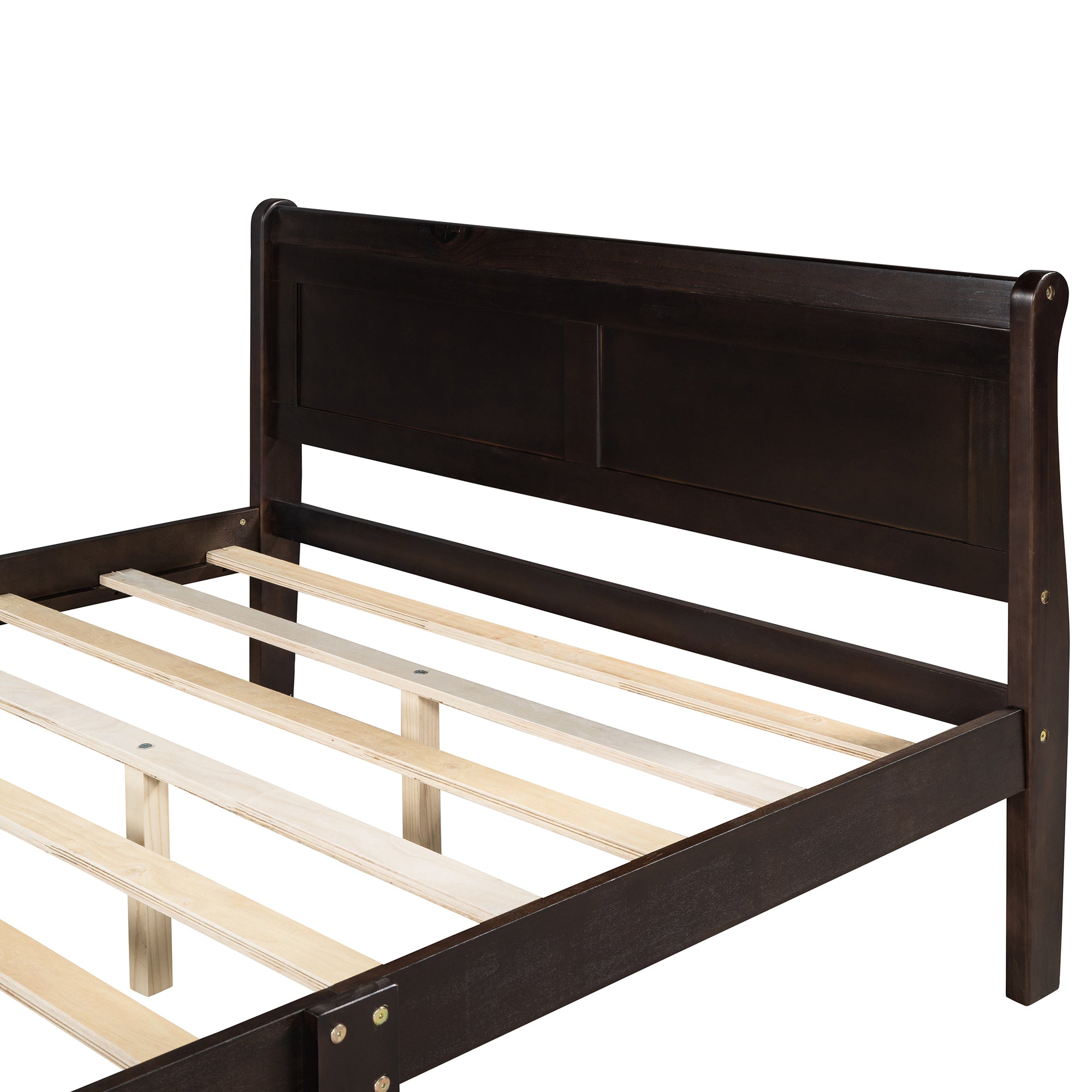Twin/Full/Queen Wood Frame Sleigh Bed with Footboard