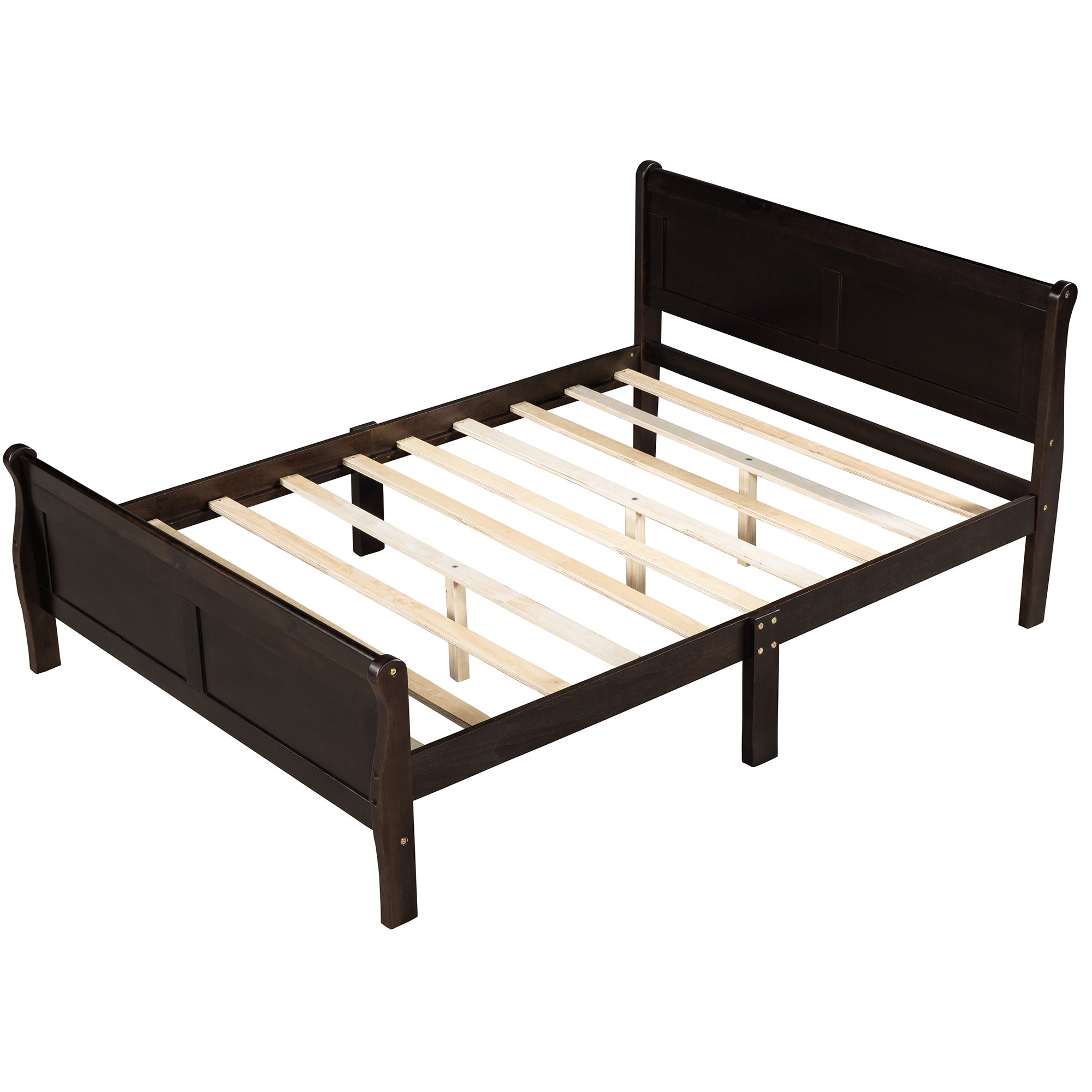 Twin/Full/Queen Wood Frame Sleigh Bed with Footboard