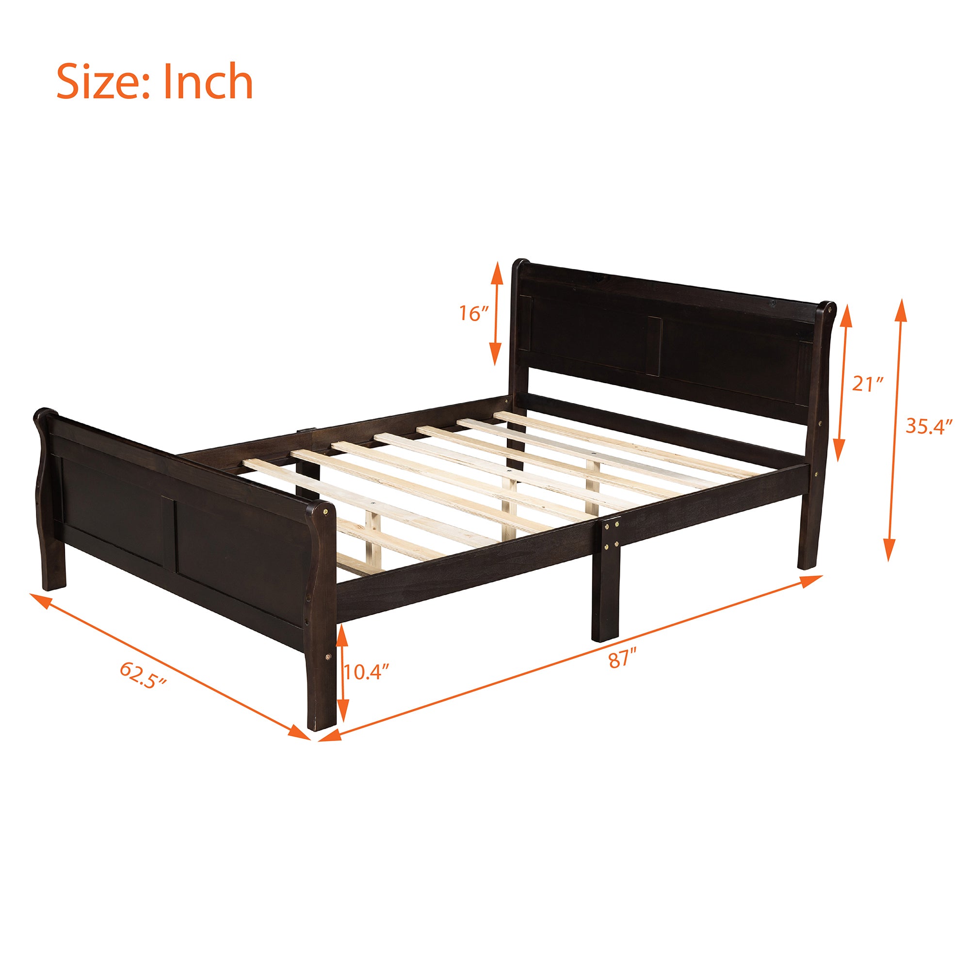 Twin/Full/Queen Wood Frame Sleigh Bed with Footboard