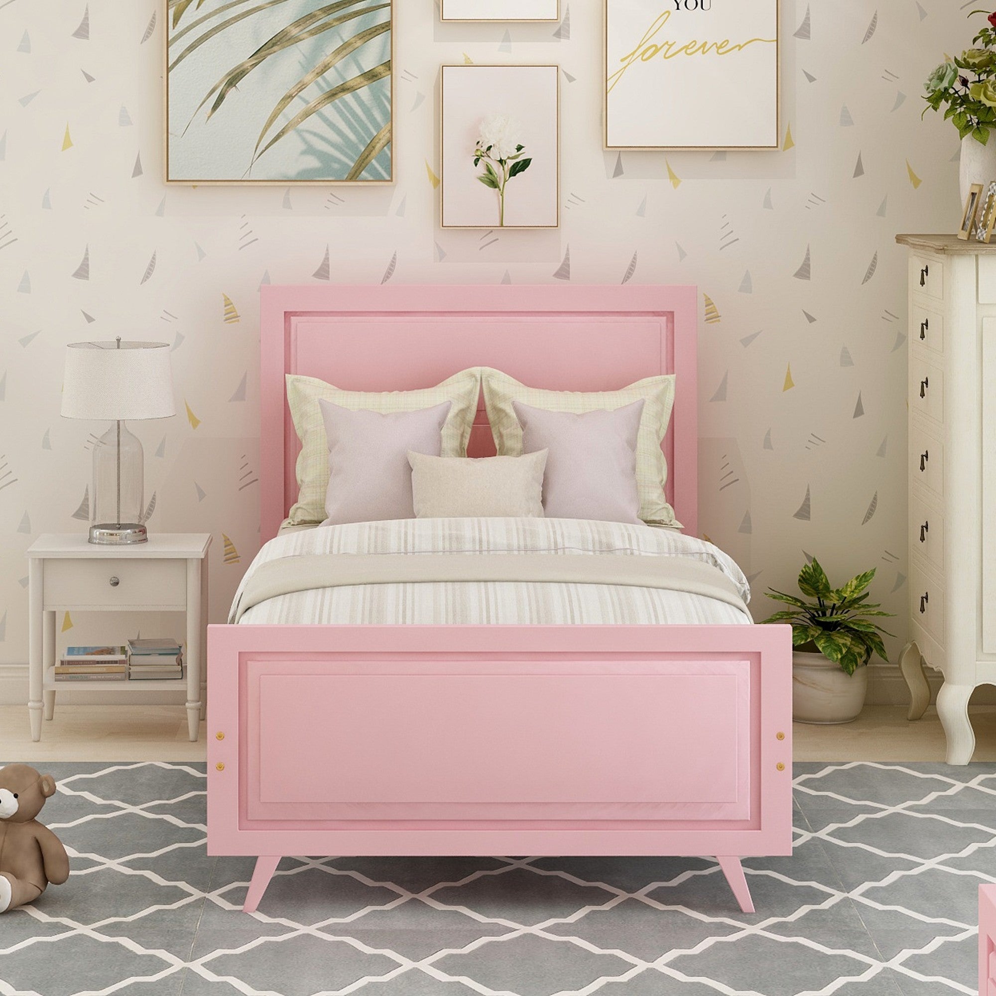 Twin Wood Frame Platform Bed with Headboard