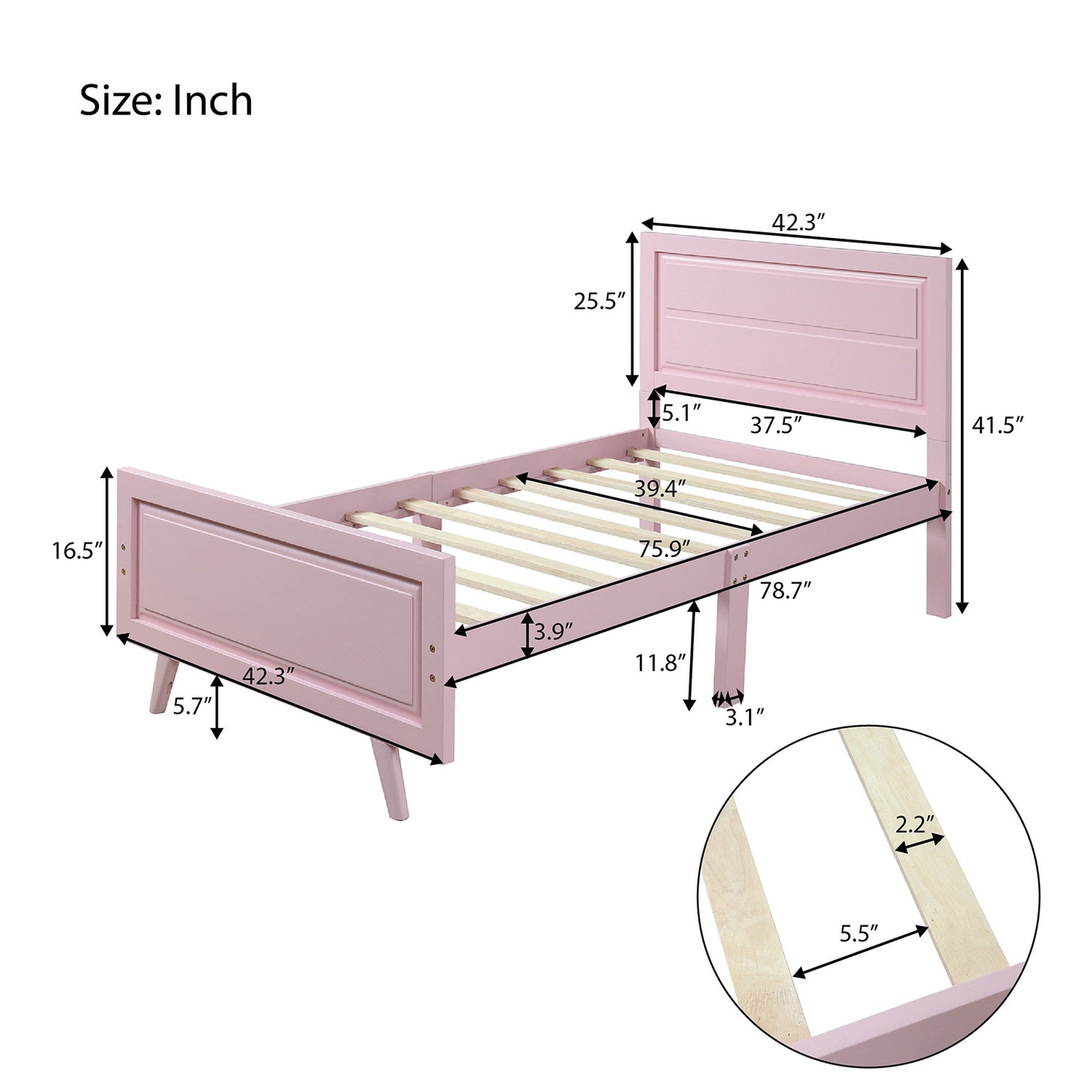 Twin Wood Frame Platform Bed with Headboard