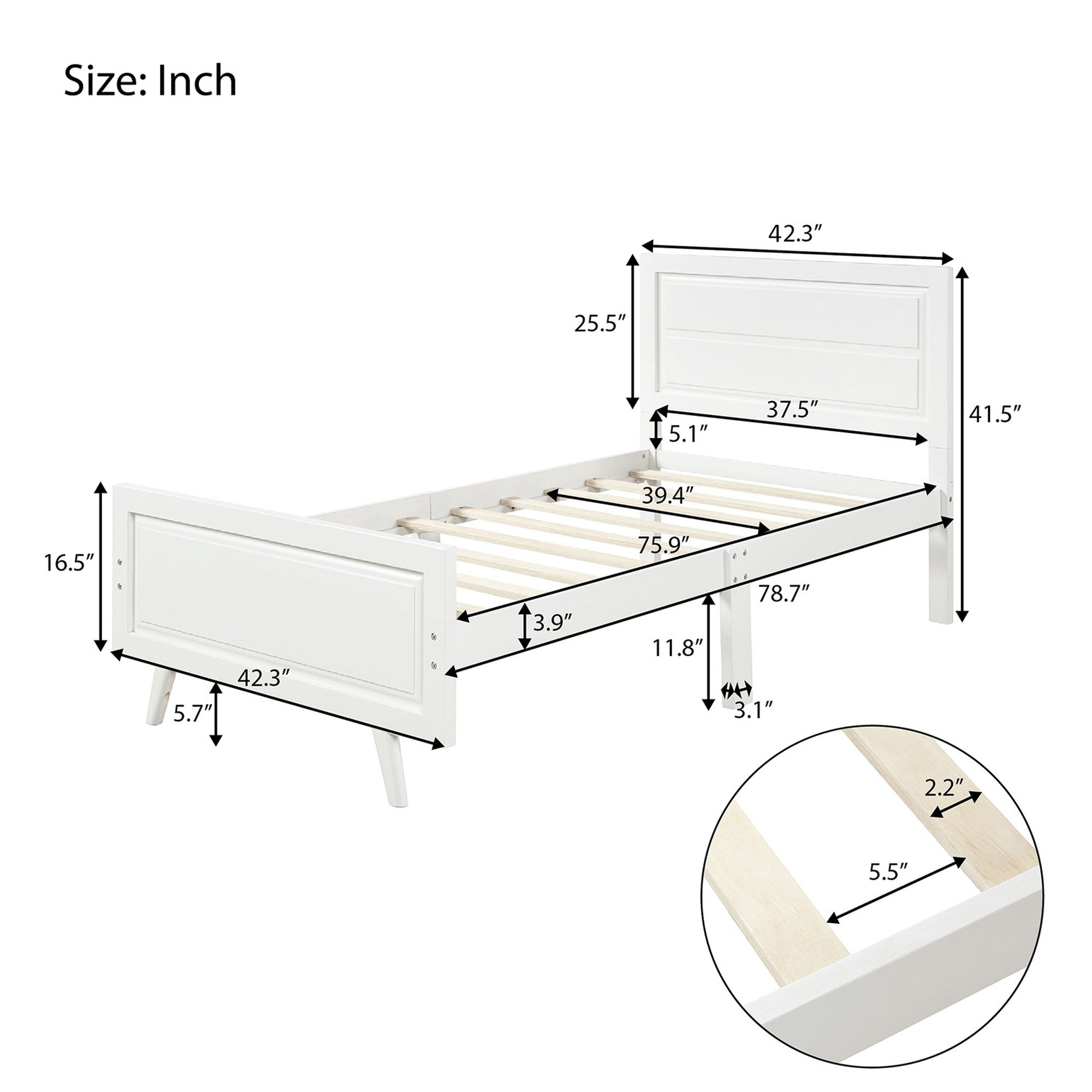 Twin Wood Frame Platform Bed with Headboard