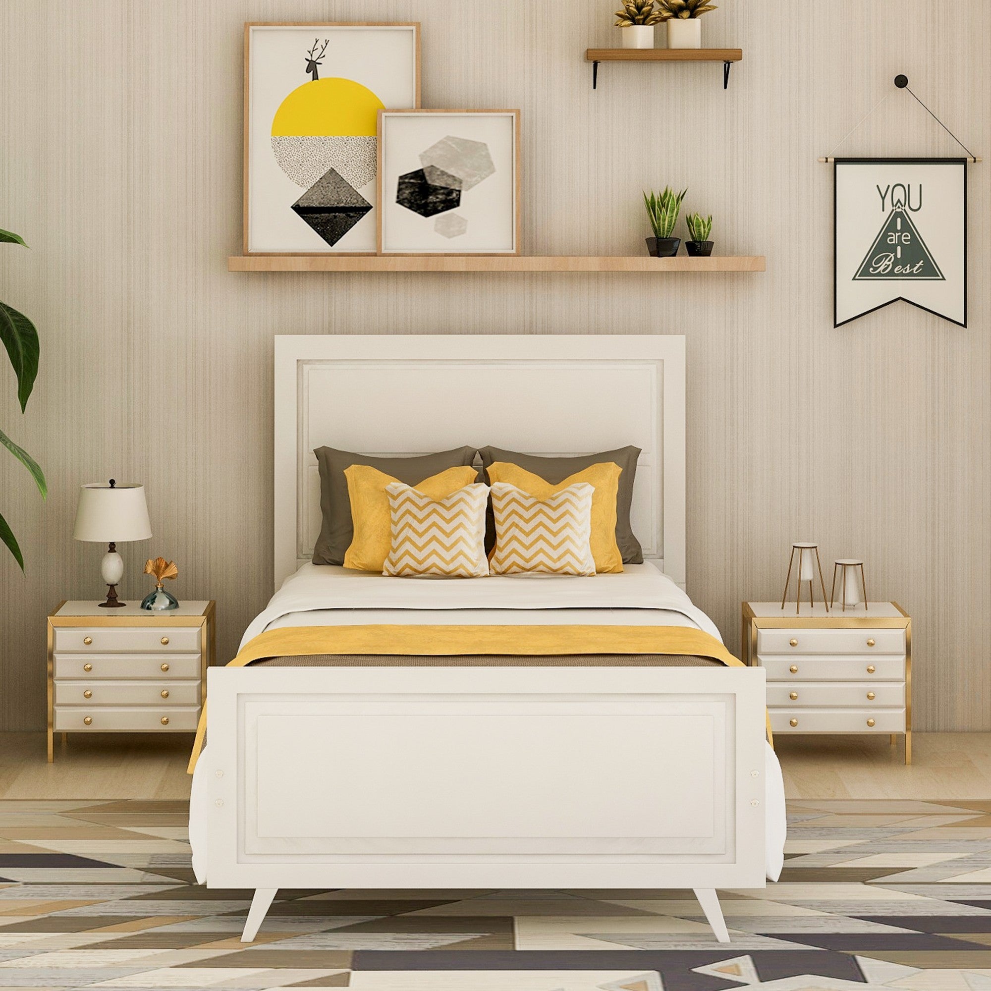 Twin Wood Frame Platform Bed with Headboard