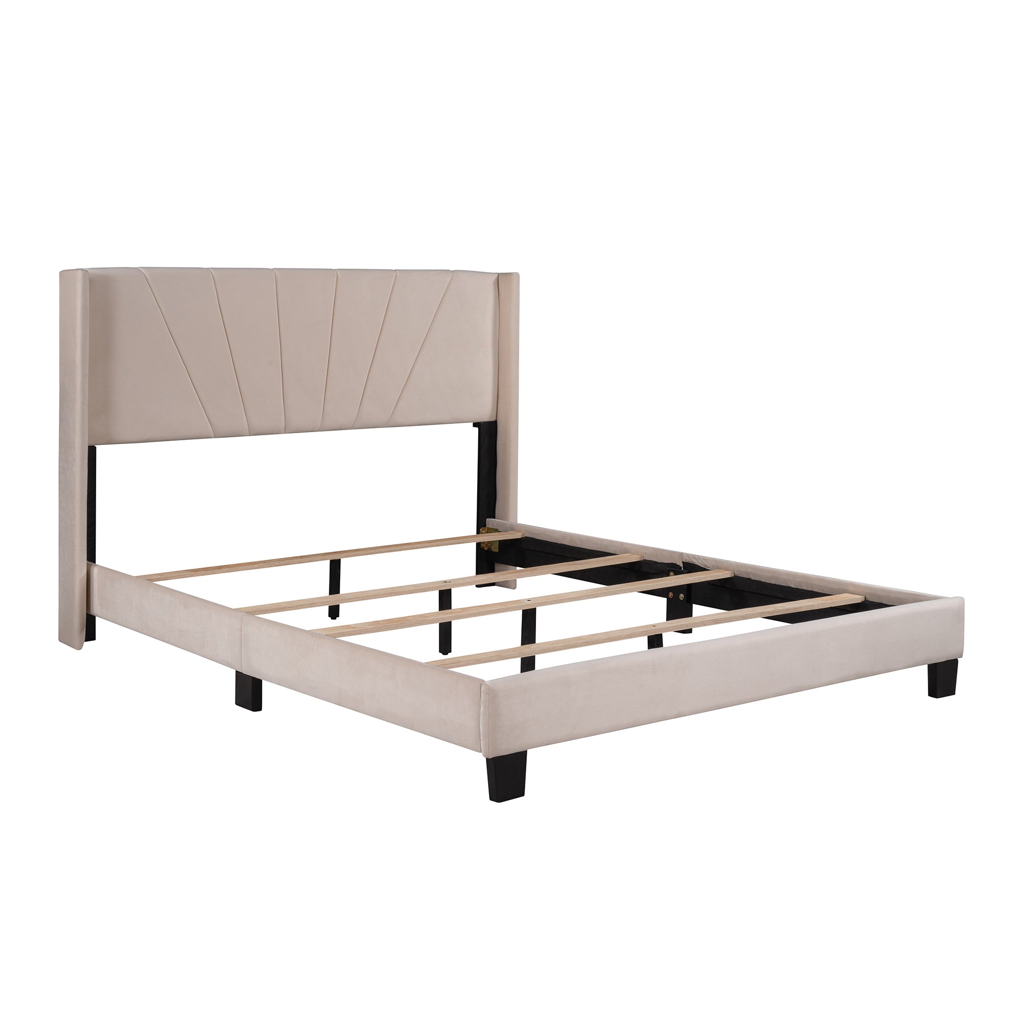 Queen Wood Frame Platform Bed with Upholstered Headboard