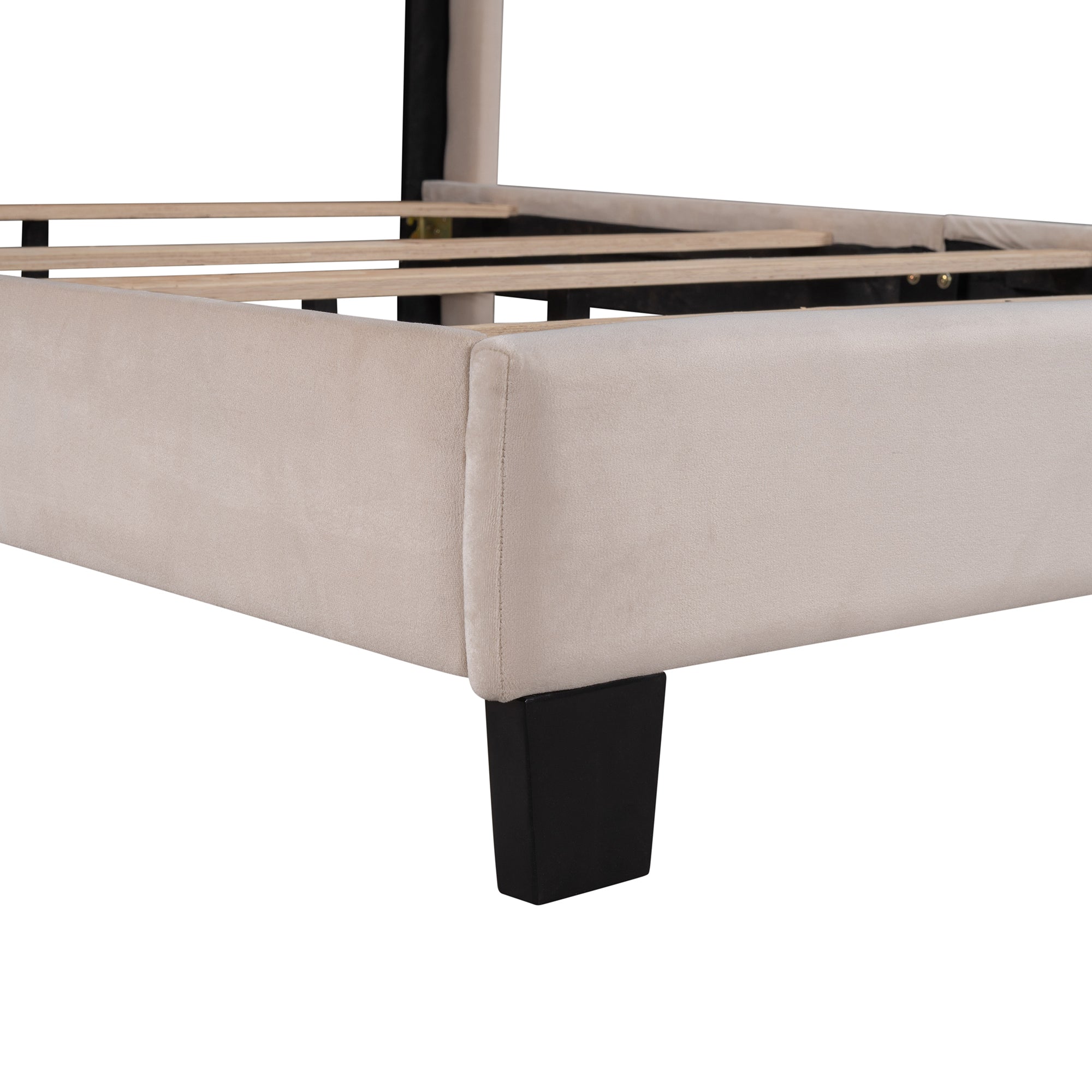 Queen Wood Frame Platform Bed with Upholstered Headboard