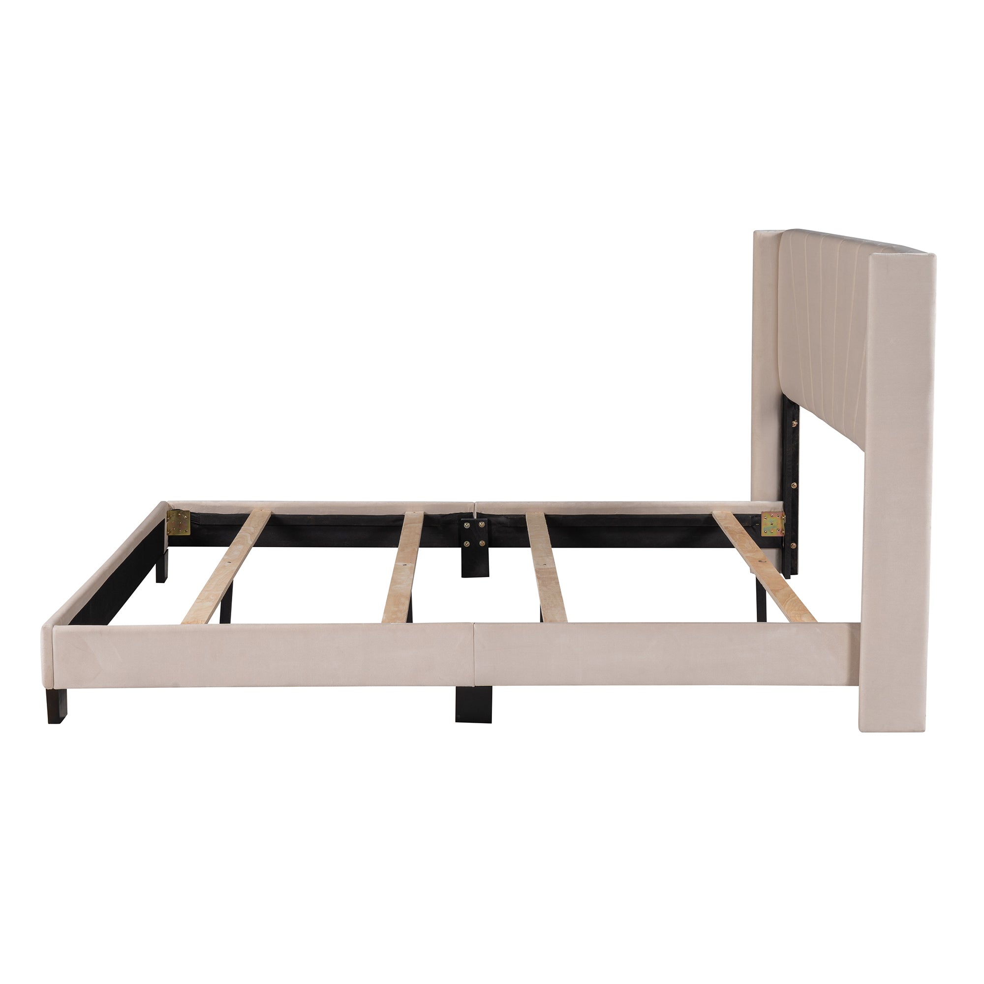Queen Wood Frame Platform Bed with Upholstered Headboard
