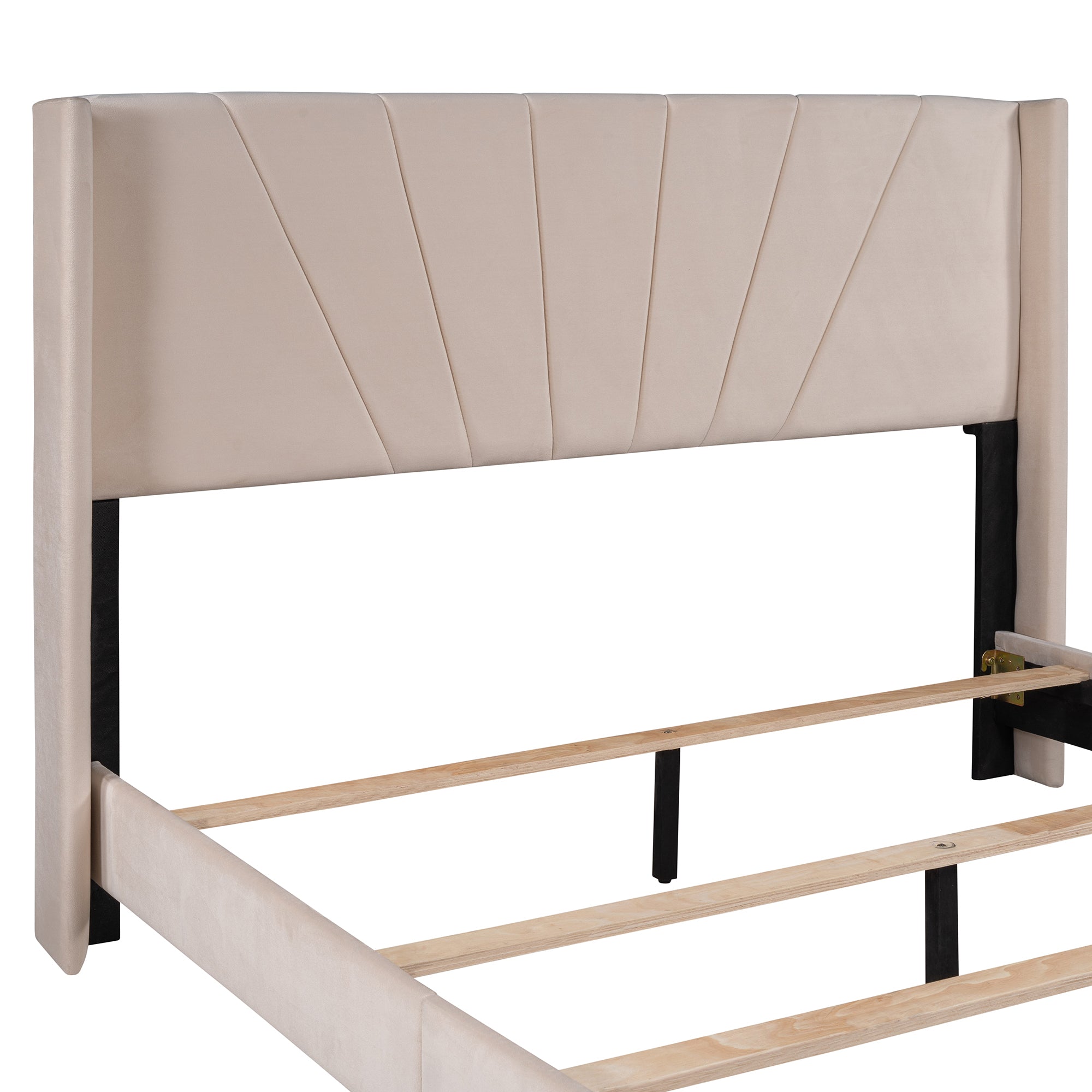 Queen Wood Frame Platform Bed with Upholstered Headboard