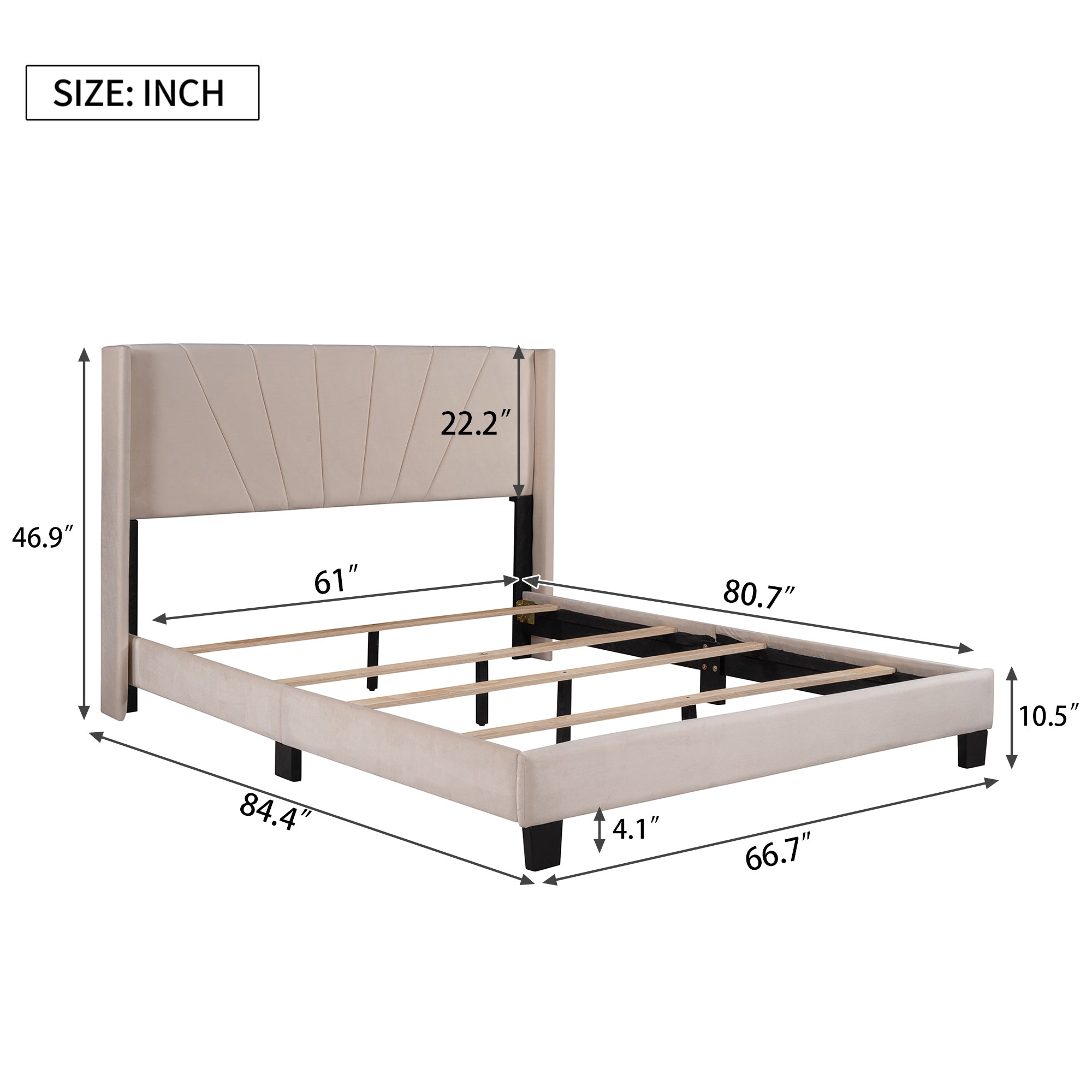 Queen Wood Frame Platform Bed with Upholstered Headboard