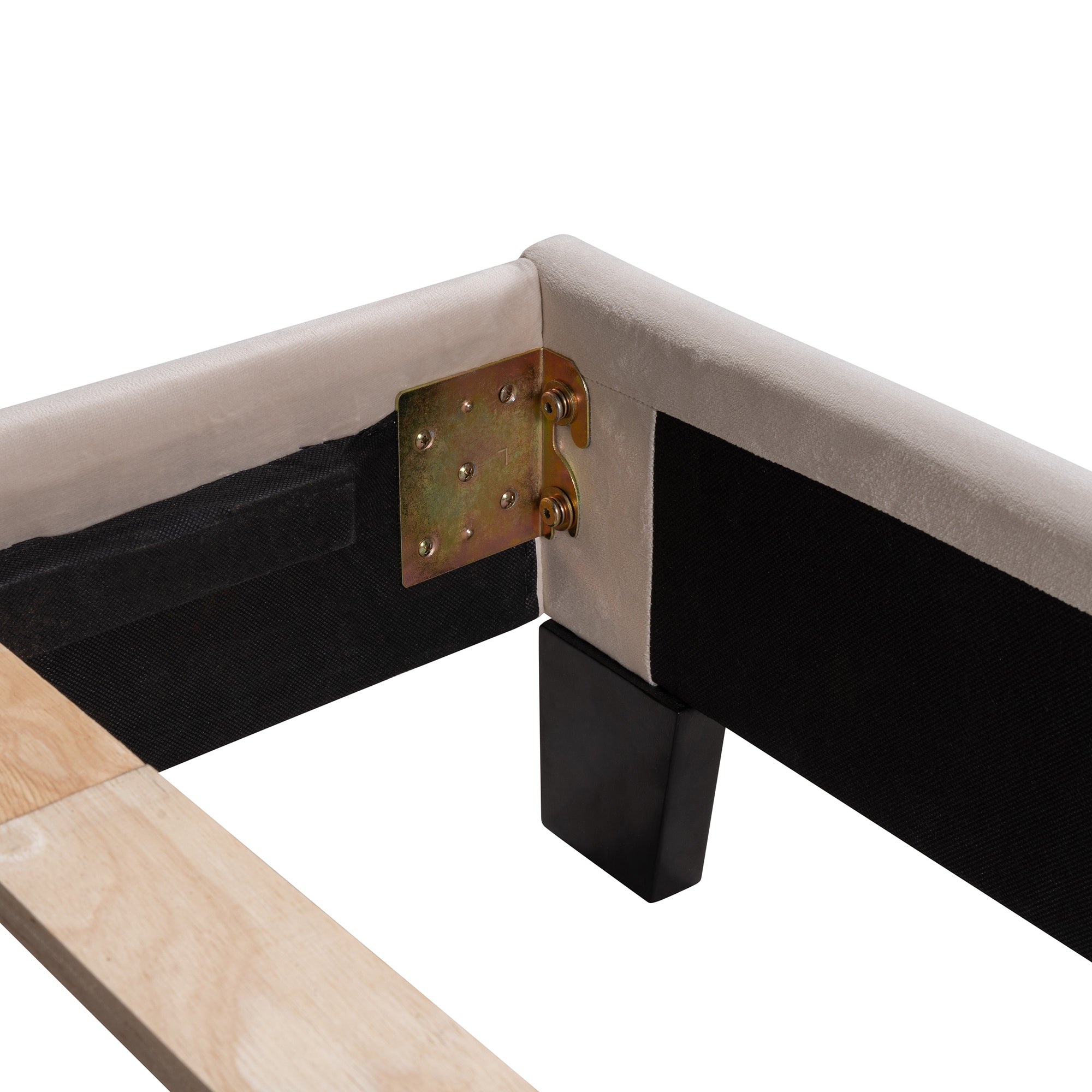 Queen Wood Frame Platform Bed with Upholstered Headboard