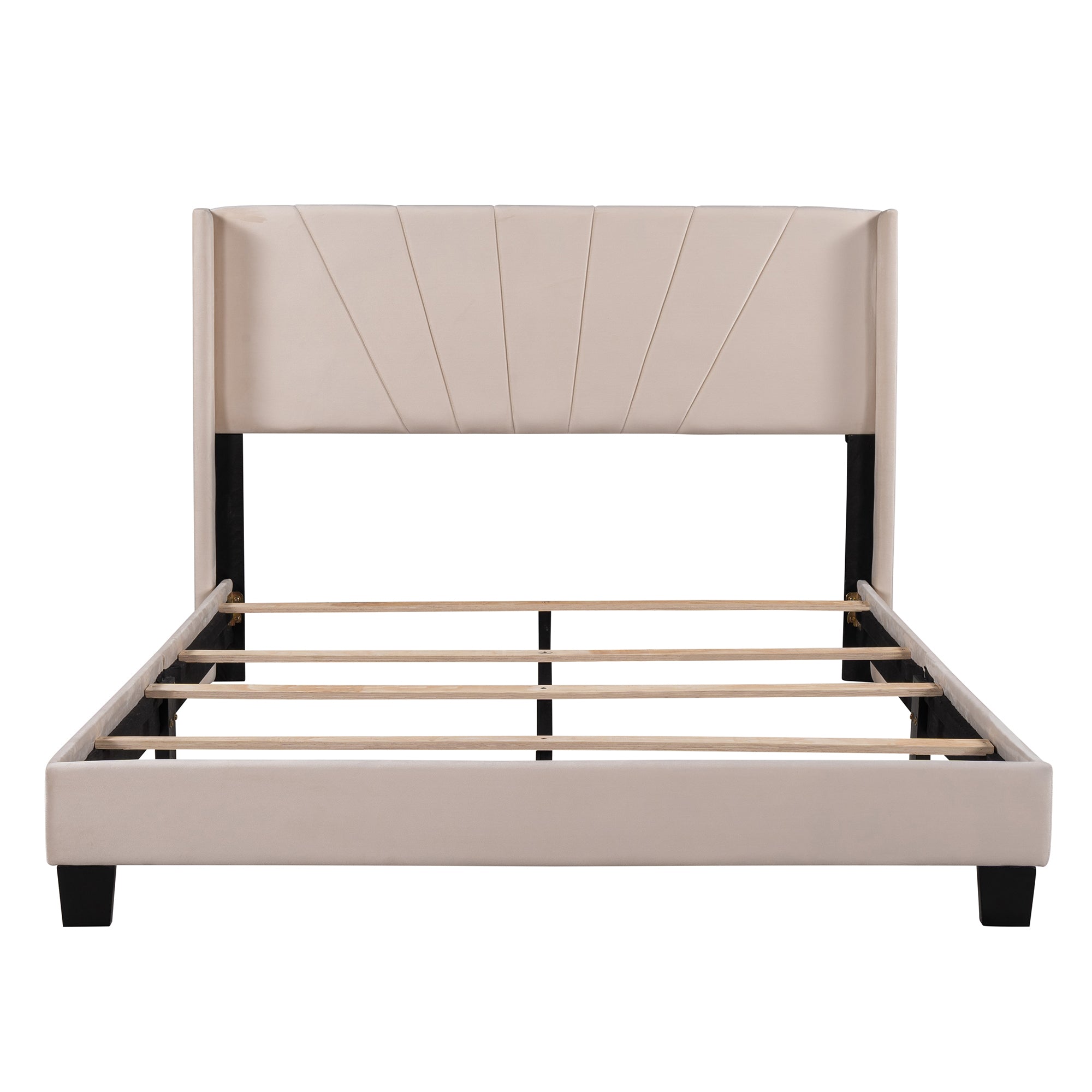 Queen Wood Frame Platform Bed with Upholstered Headboard
