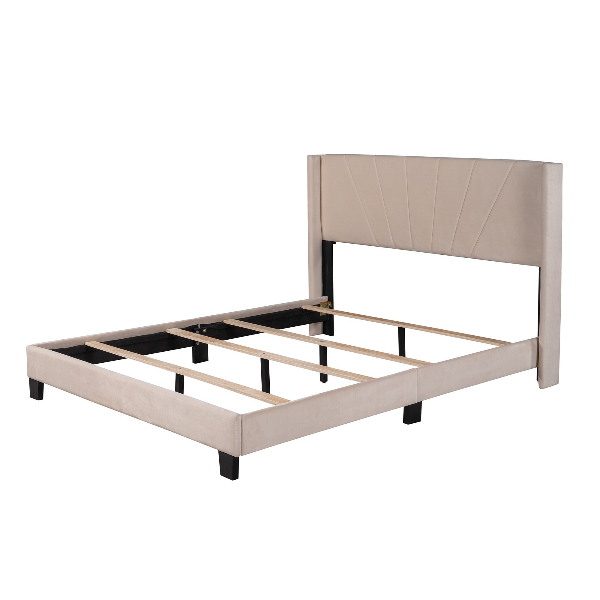 Queen Wood Frame Platform Bed with Upholstered Headboard