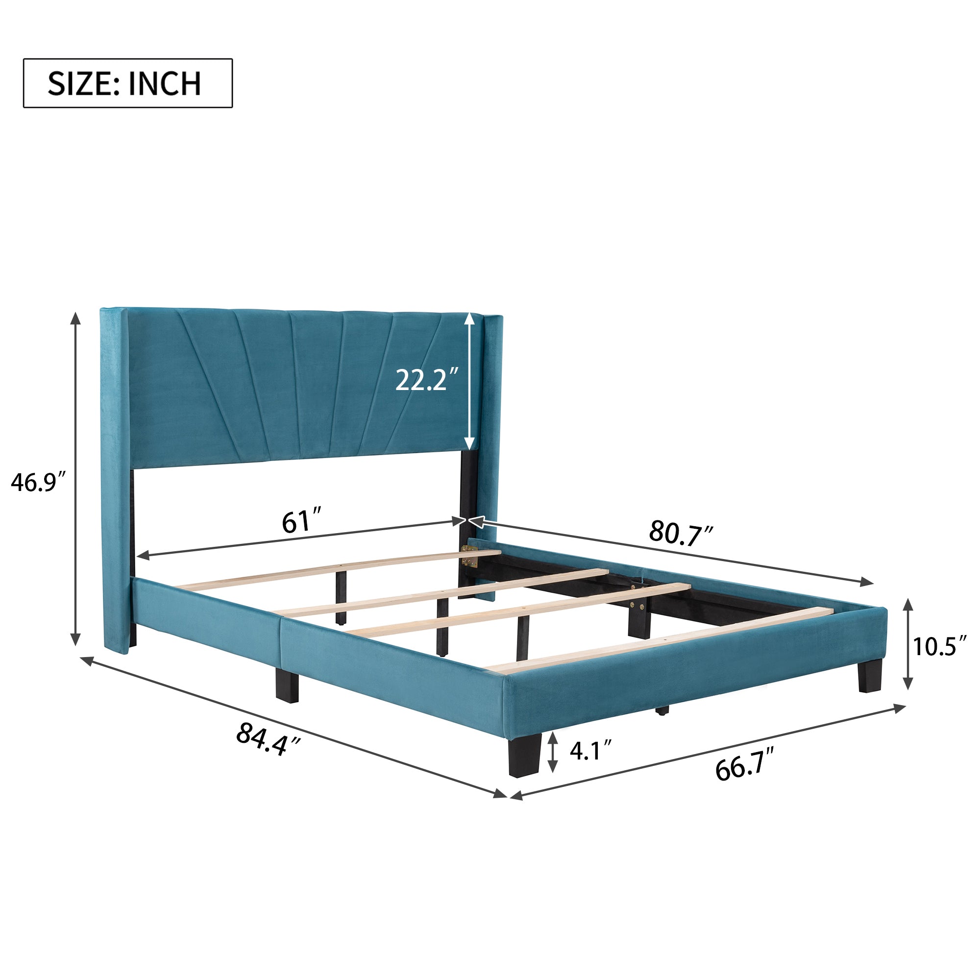Queen Wood Frame Platform Bed with Upholstered Headboard