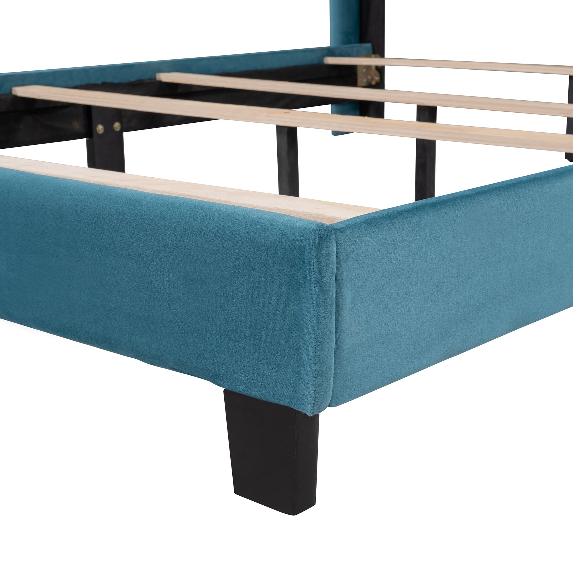 Queen Wood Frame Platform Bed with Upholstered Headboard