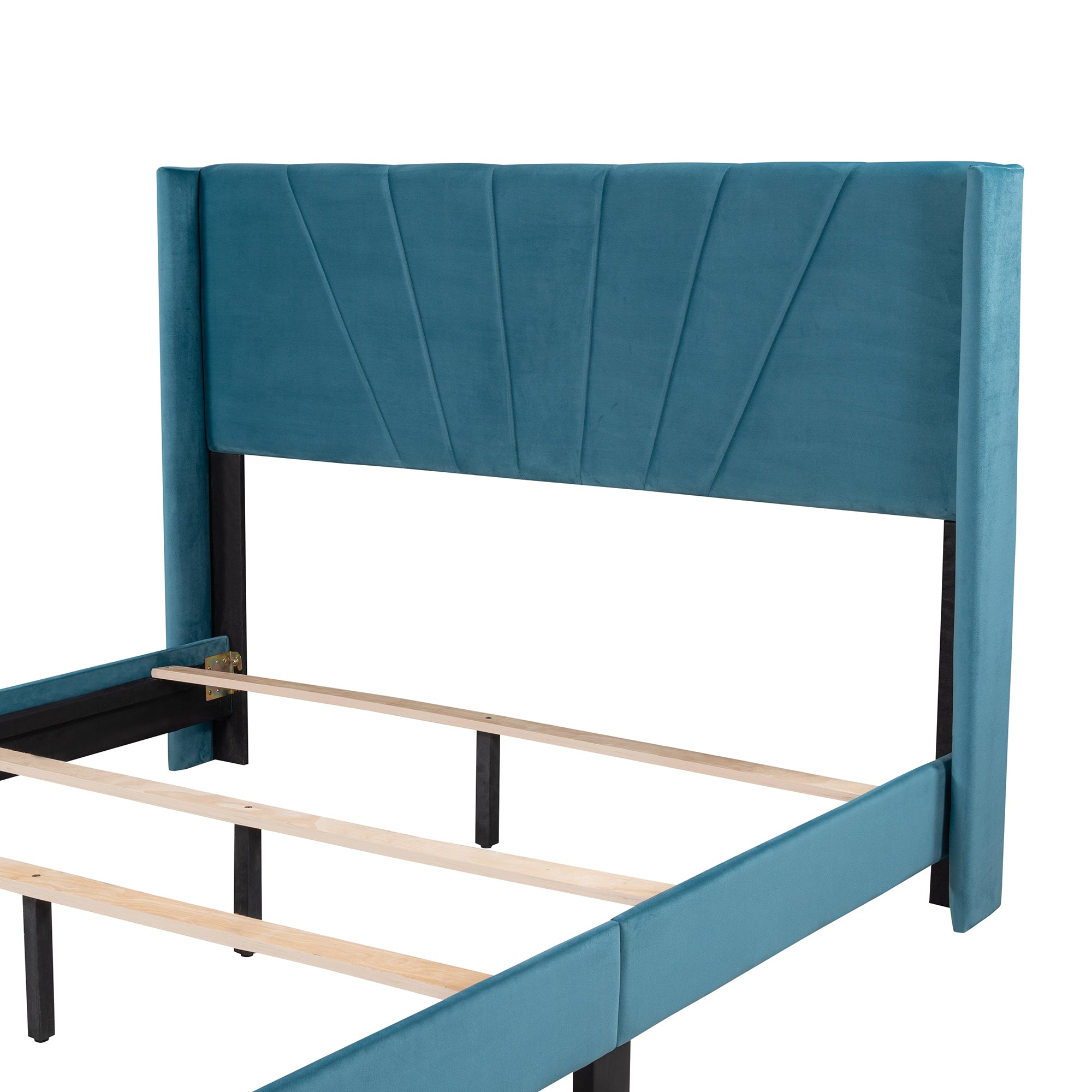 Queen Wood Frame Platform Bed with Upholstered Headboard