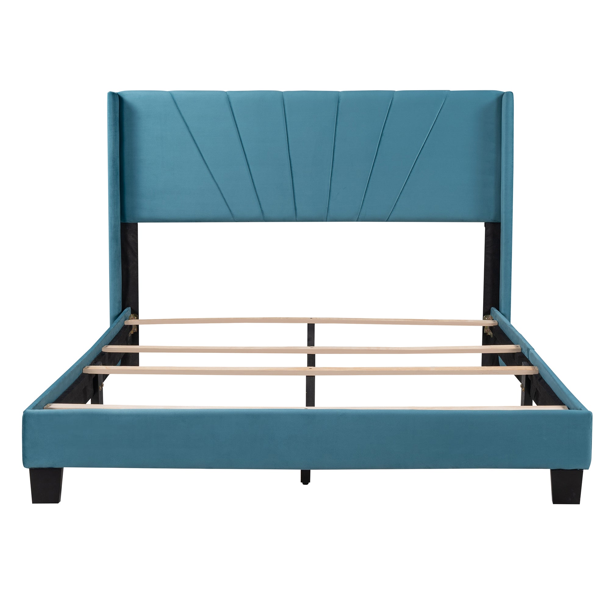 Queen Wood Frame Platform Bed with Upholstered Headboard