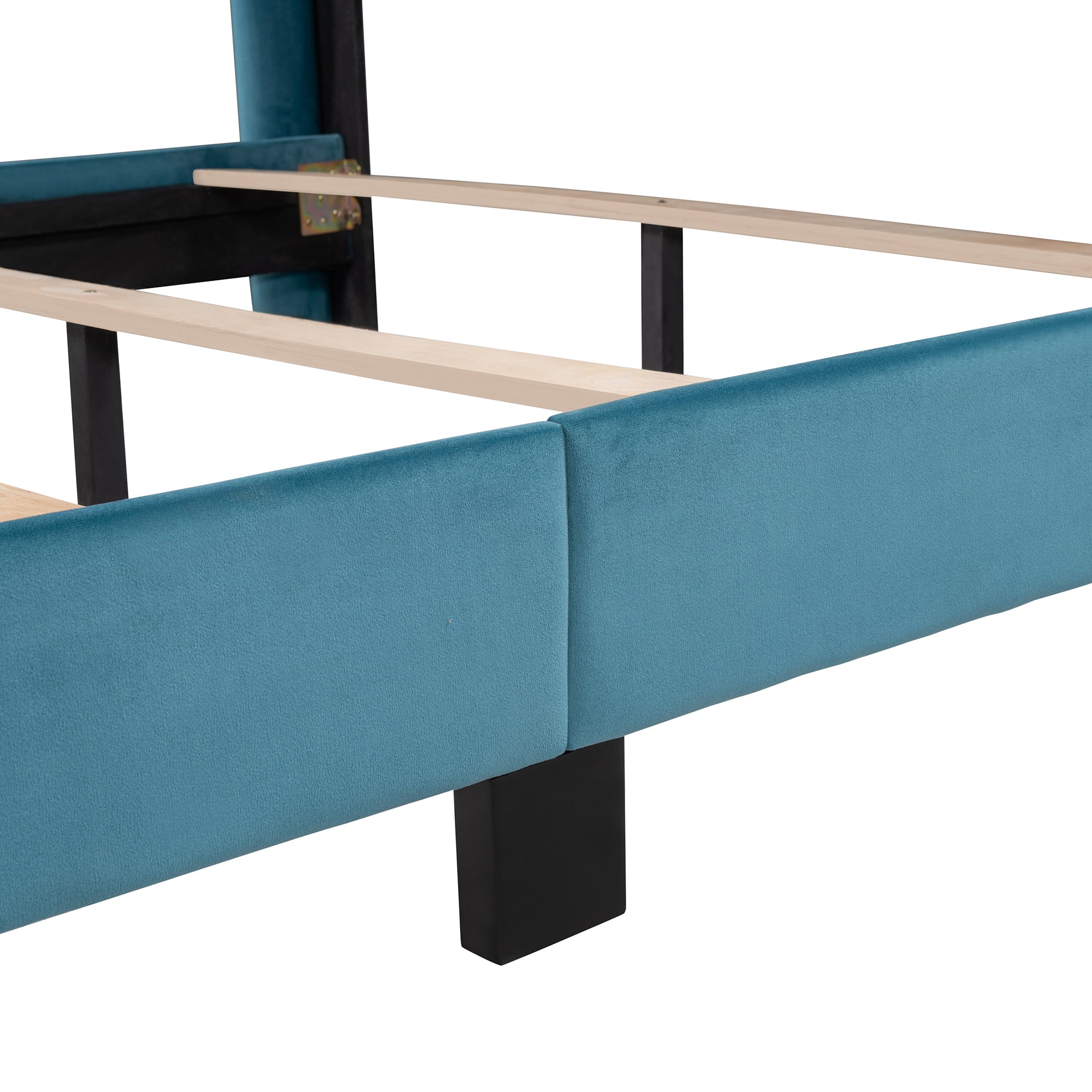 Queen Wood Frame Platform Bed with Upholstered Headboard