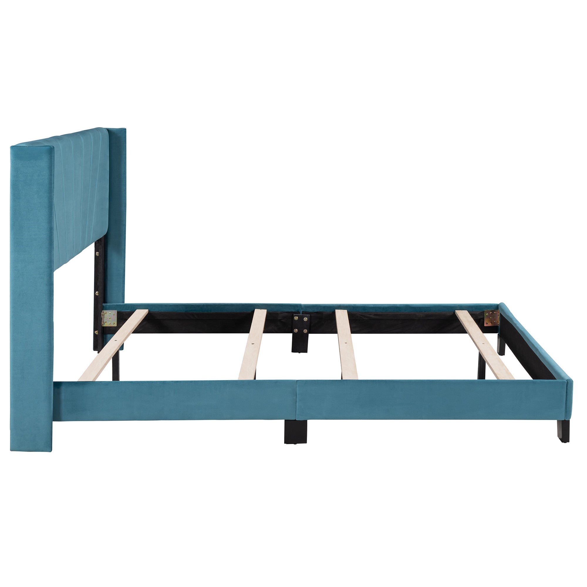 Queen Wood Frame Platform Bed with Upholstered Headboard