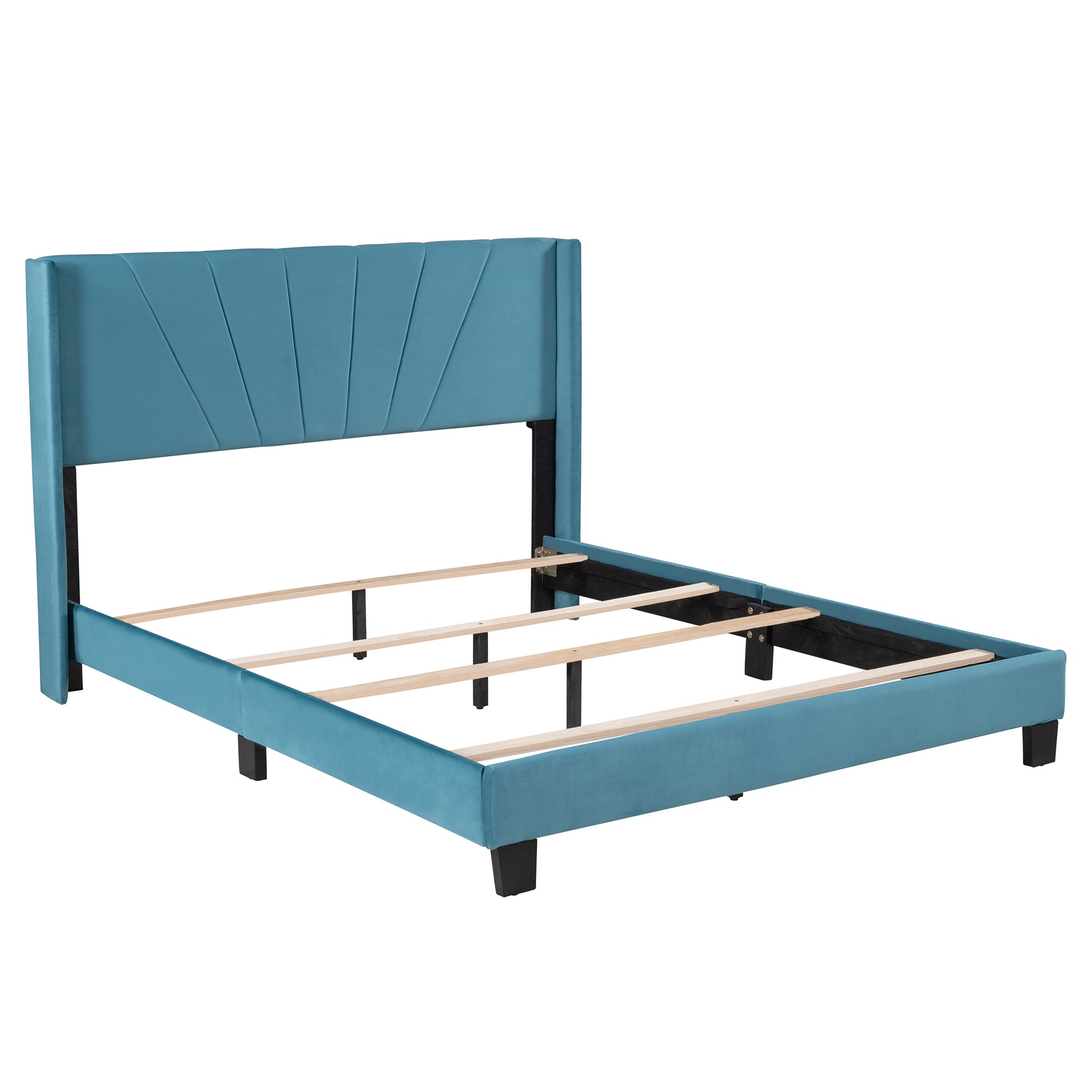 Queen Wood Frame Platform Bed with Upholstered Headboard