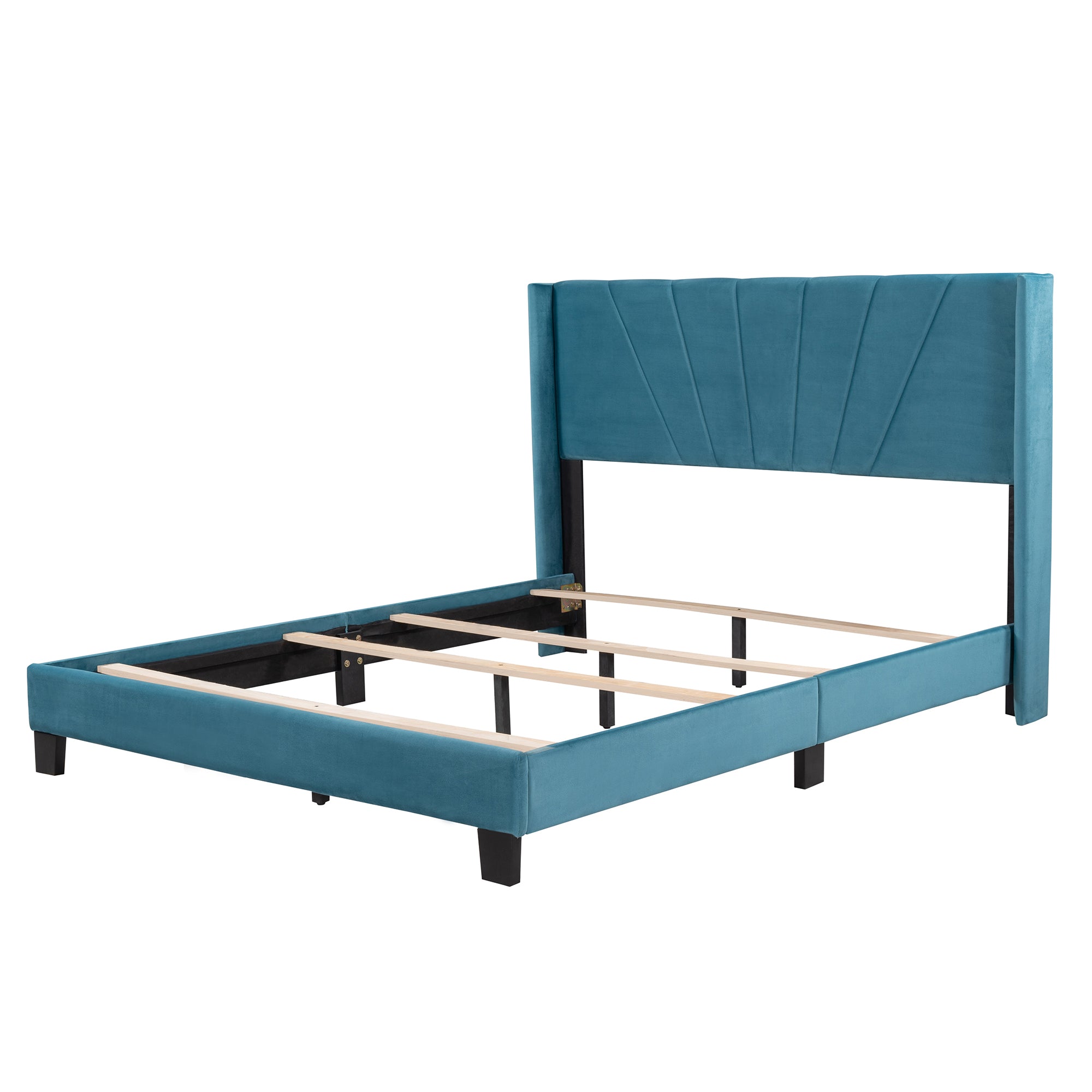 Queen Wood Frame Platform Bed with Upholstered Headboard