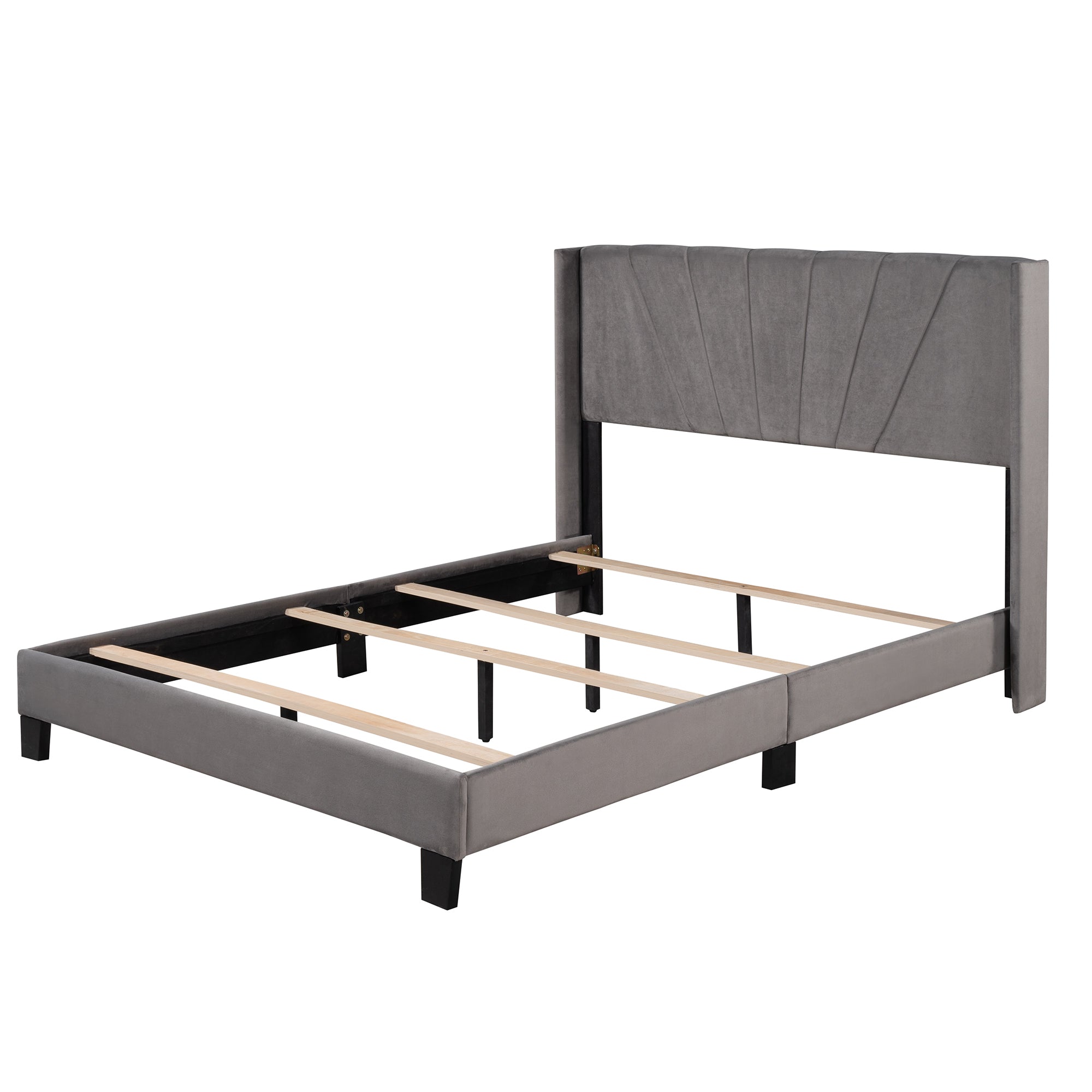 Queen Wood Frame Platform Bed with Upholstered Headboard