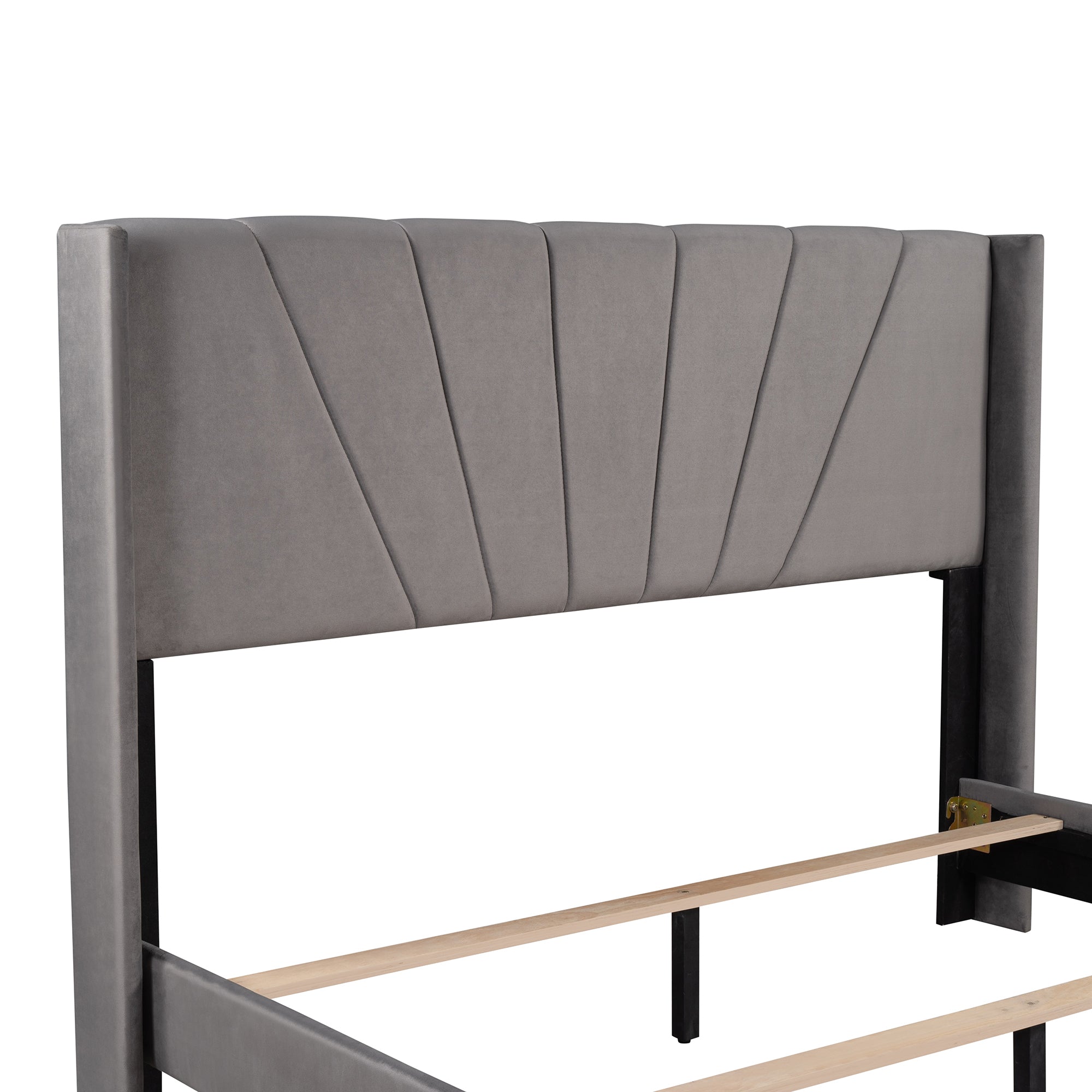 Queen Wood Frame Platform Bed with Upholstered Headboard