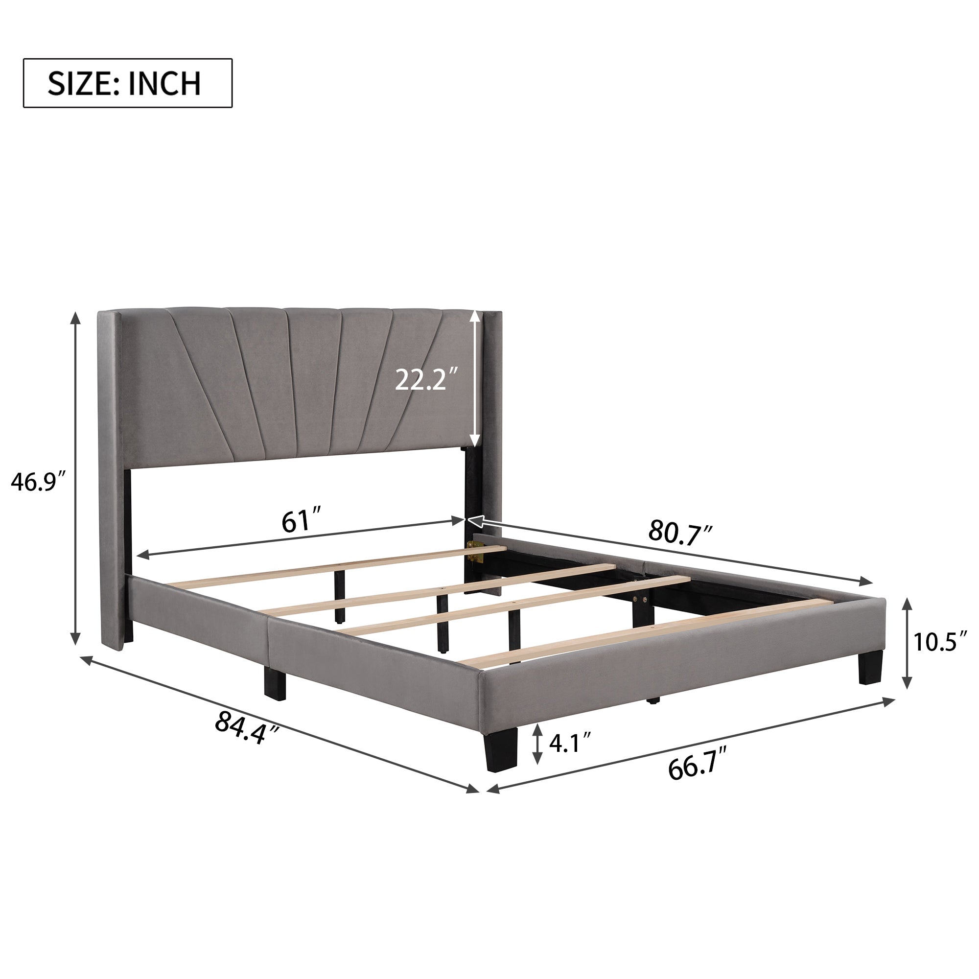 Queen Wood Frame Platform Bed with Upholstered Headboard