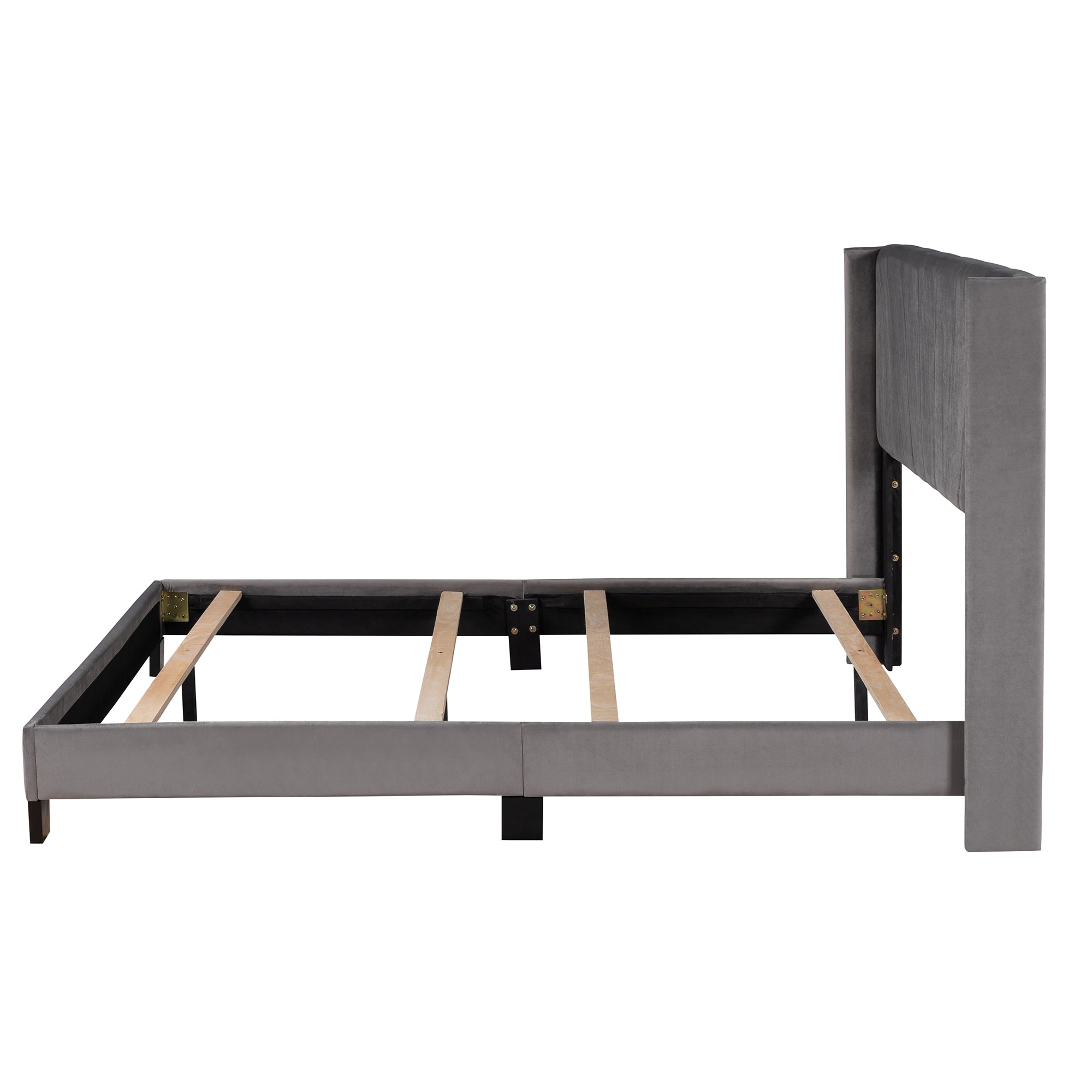 Queen Wood Frame Platform Bed with Upholstered Headboard