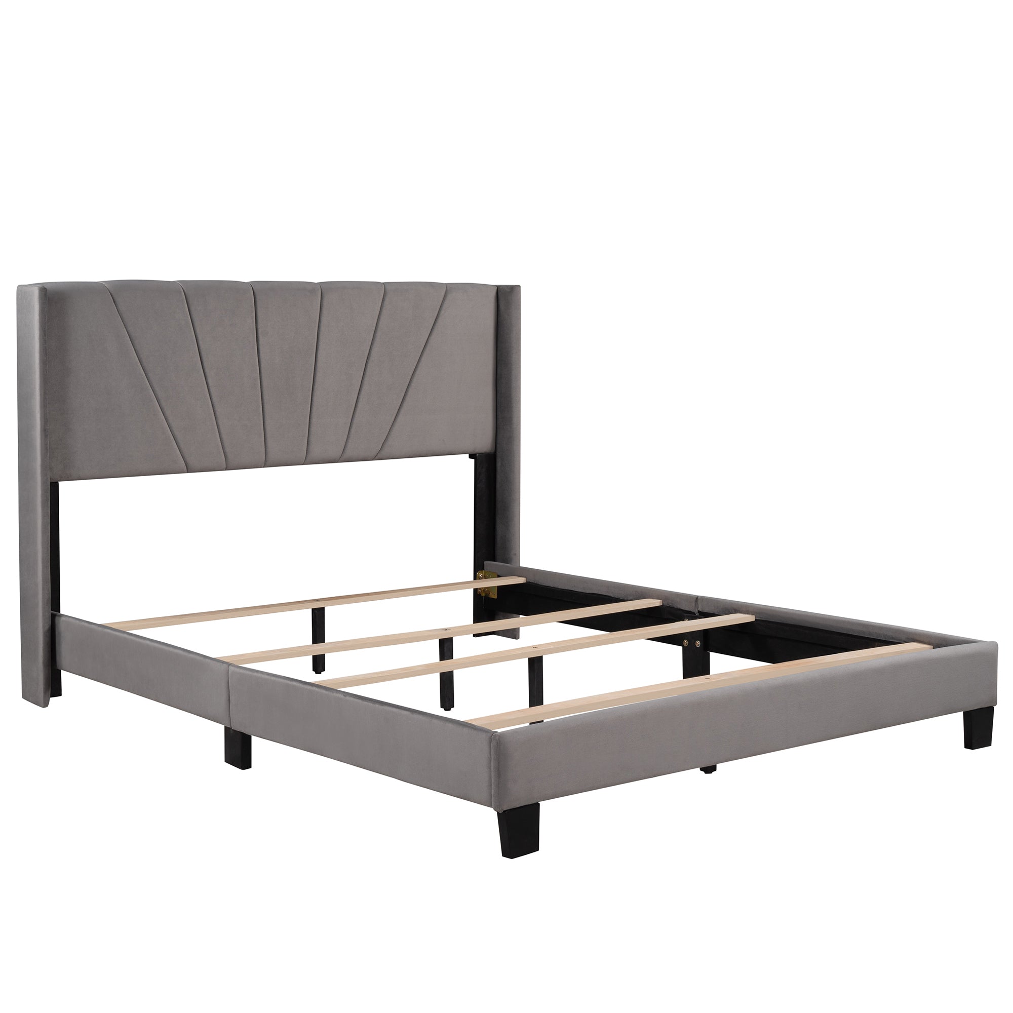 Queen Wood Frame Platform Bed with Upholstered Headboard
