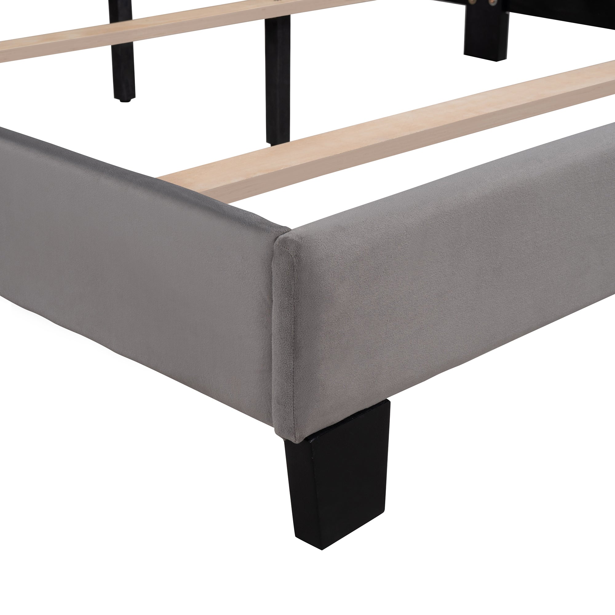 Queen Wood Frame Platform Bed with Upholstered Headboard