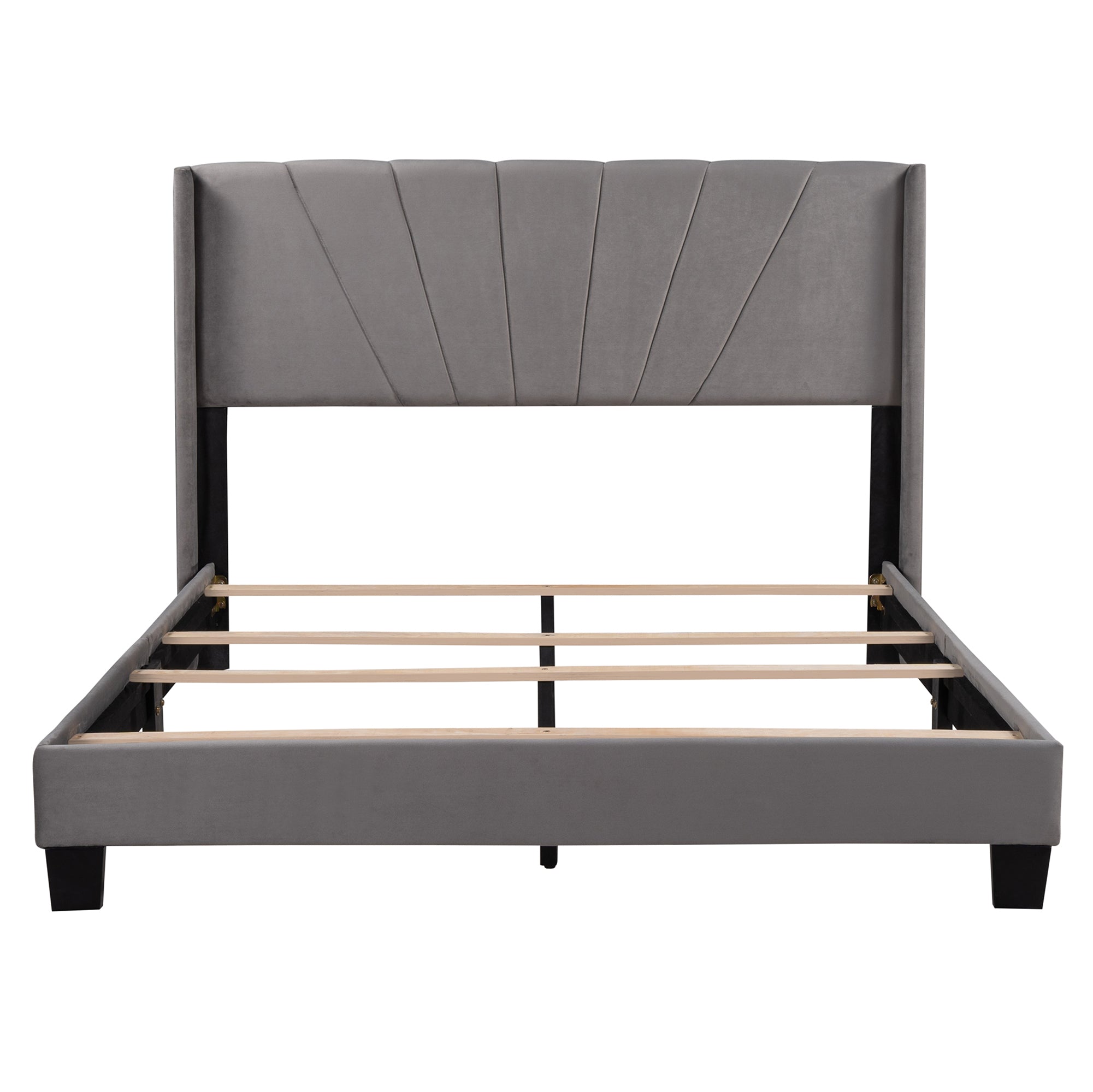 Queen Wood Frame Platform Bed with Upholstered Headboard