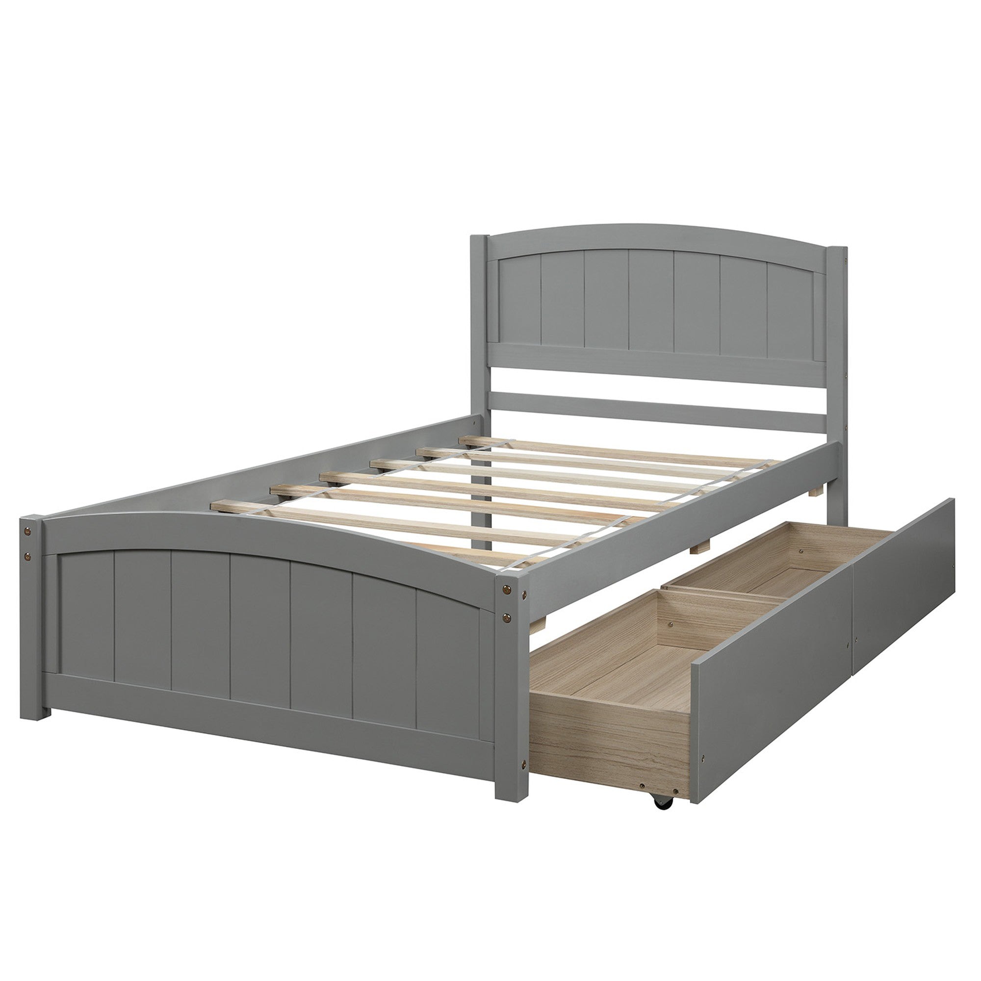 Twin Wood Frame Platform Bed with 2 Drawers