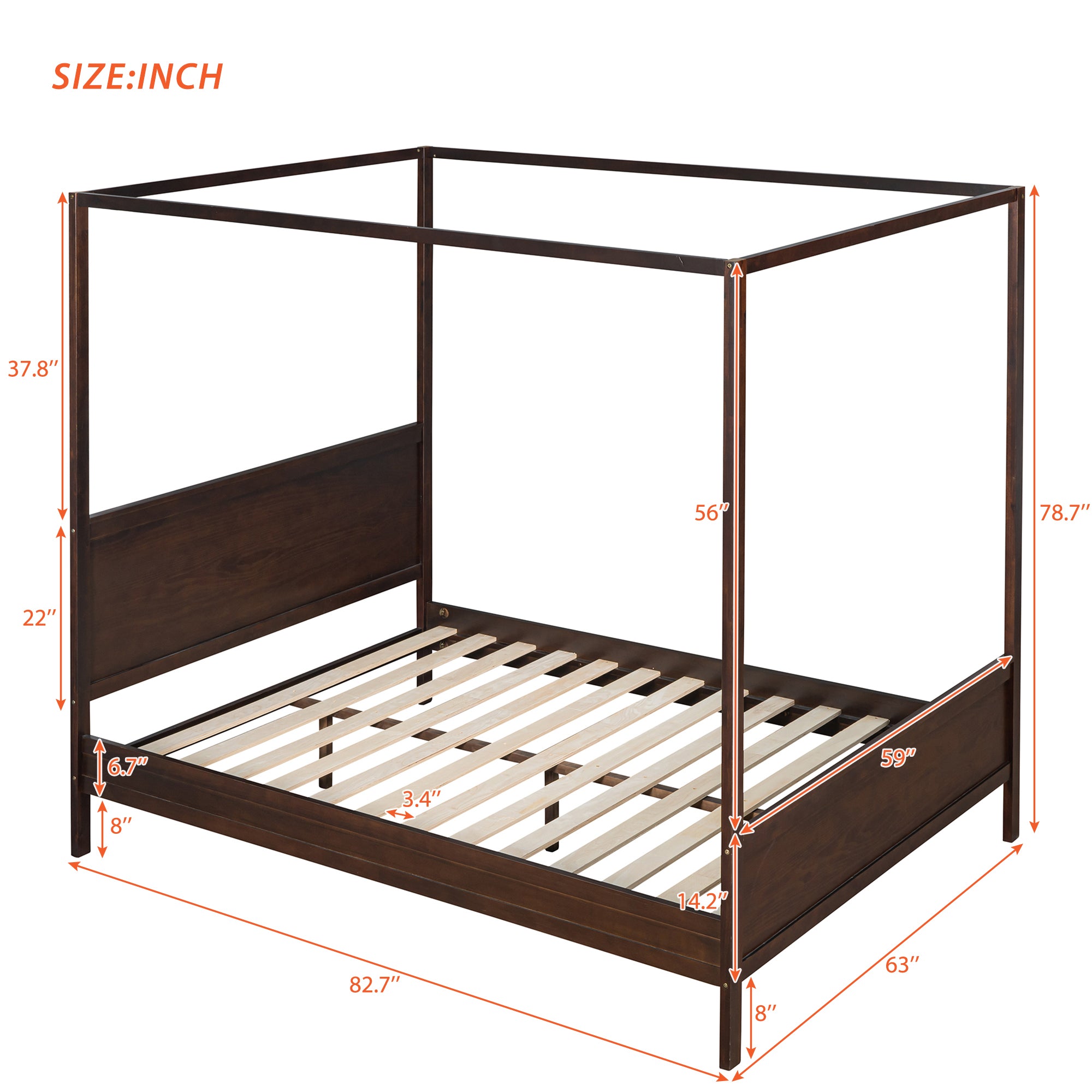 Queen Wood Frame Canopy Bed with Headboard and Footboard